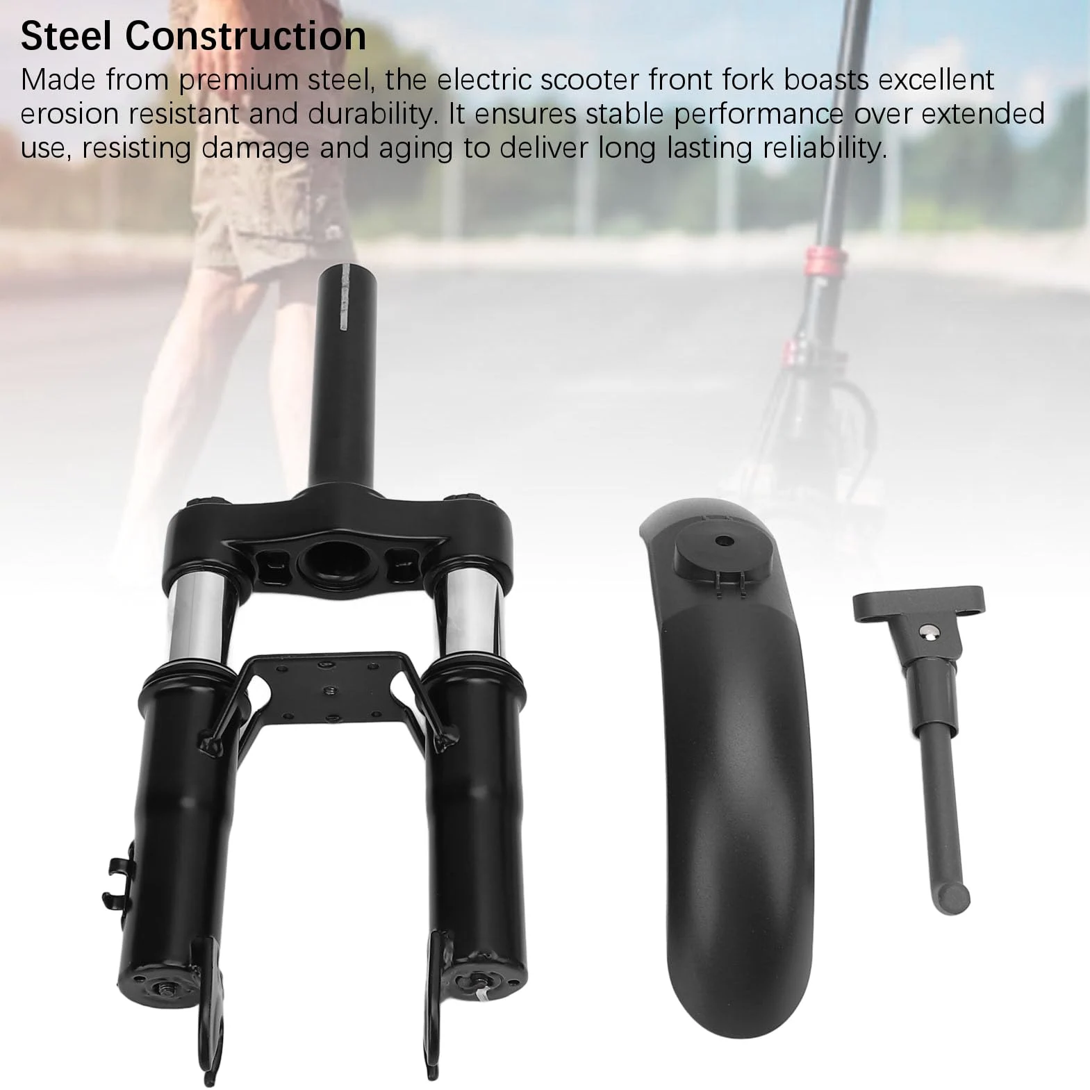 Tbest Kit de Suspension Avant de Scooter électrique, Fourche Avant à Suspension Hydraulique en Acier PC avec Vis de Béquille de Garde-Boue pour Accessoires M365
