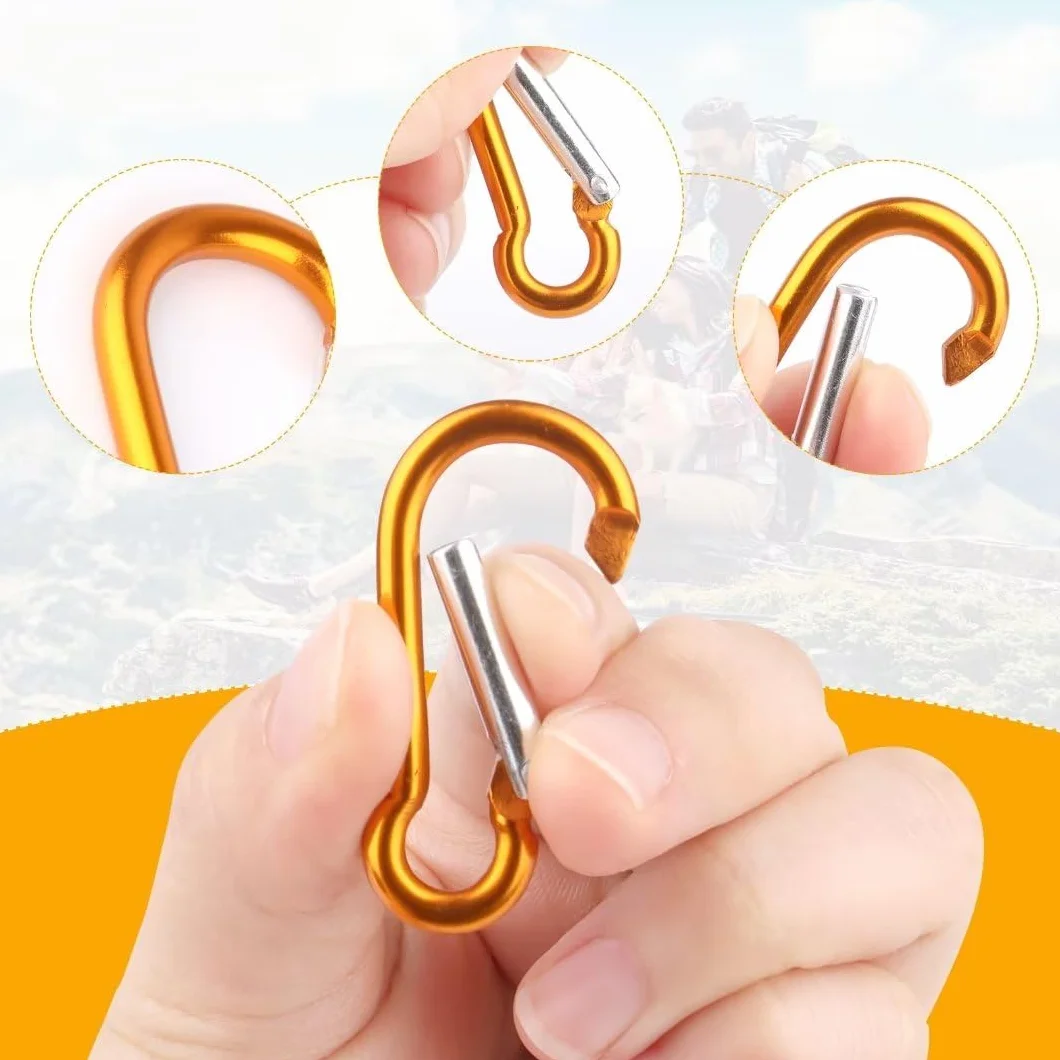 VFANDV 16Pcs Petit Mousqueton Aluminium Léger Résistant Porte Clef 3,5 x 40 mm Randonnée Camping Pêche Voyages