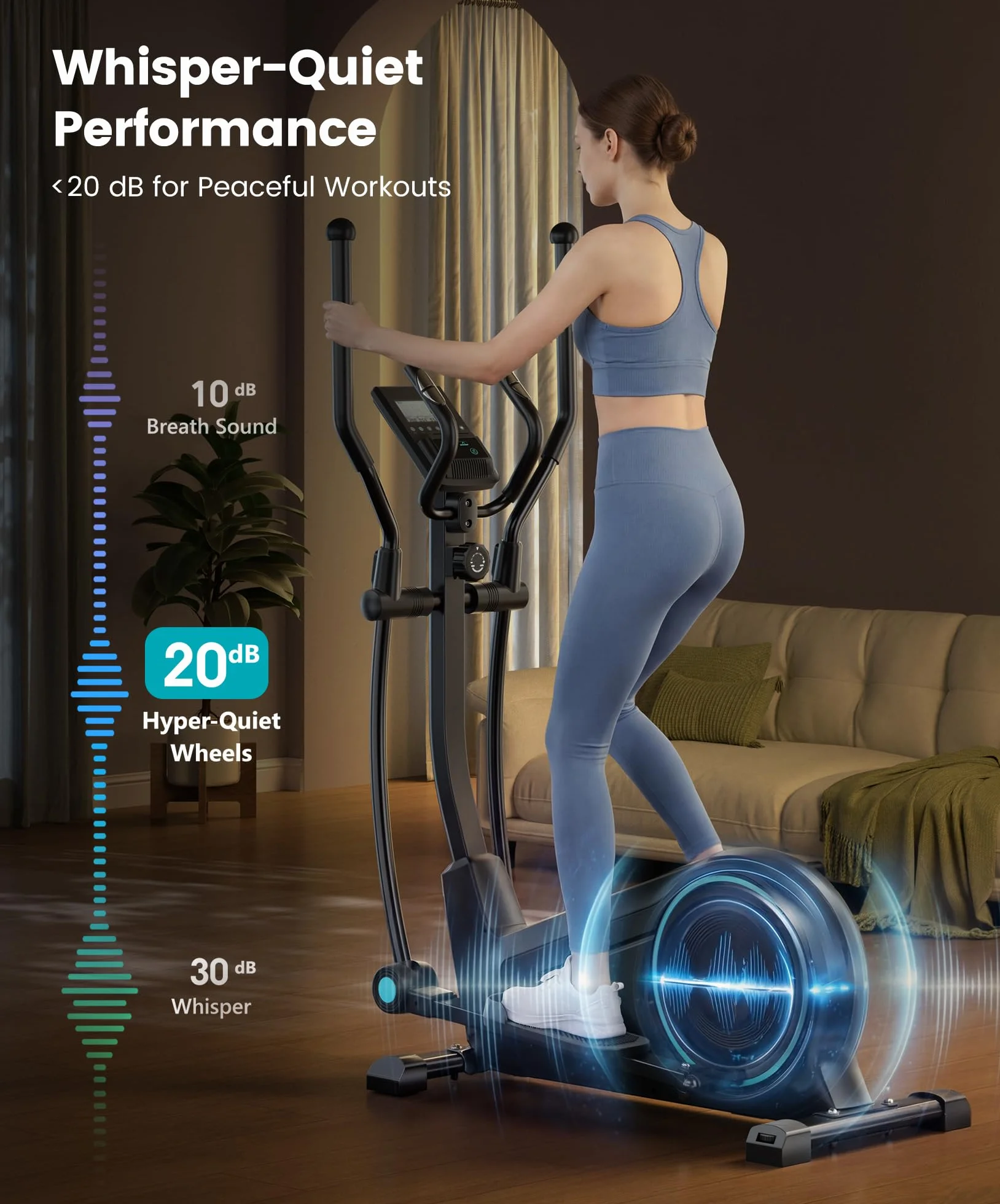 Dripex Vélo Elliptique Silencieux 16 Niveaux Résistance Magnétique Écran LCD 120 kg Cardio