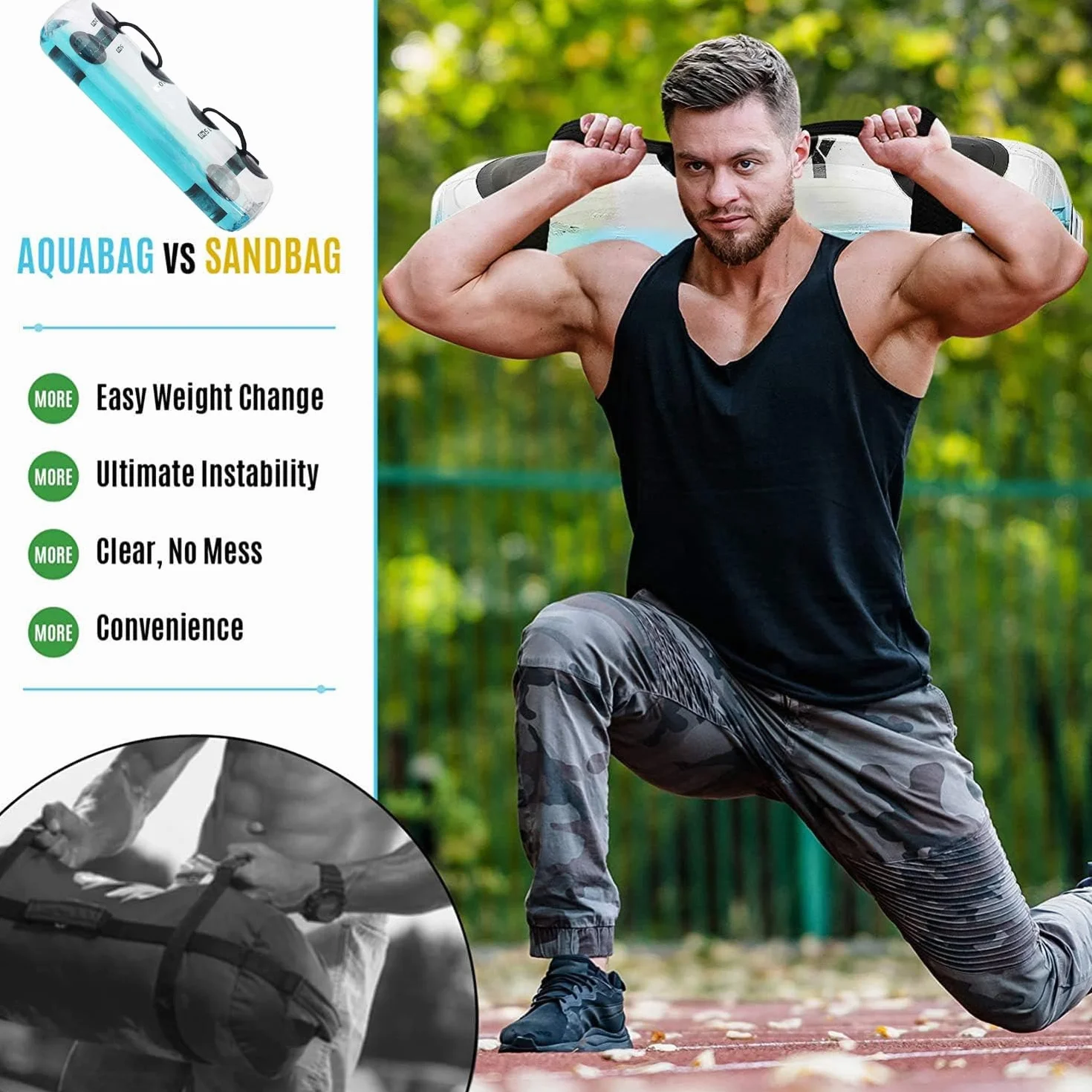 Aqua Bag Poids à eau 35 kg Sac de sable alternatif réglable pour squat Entraînement de force