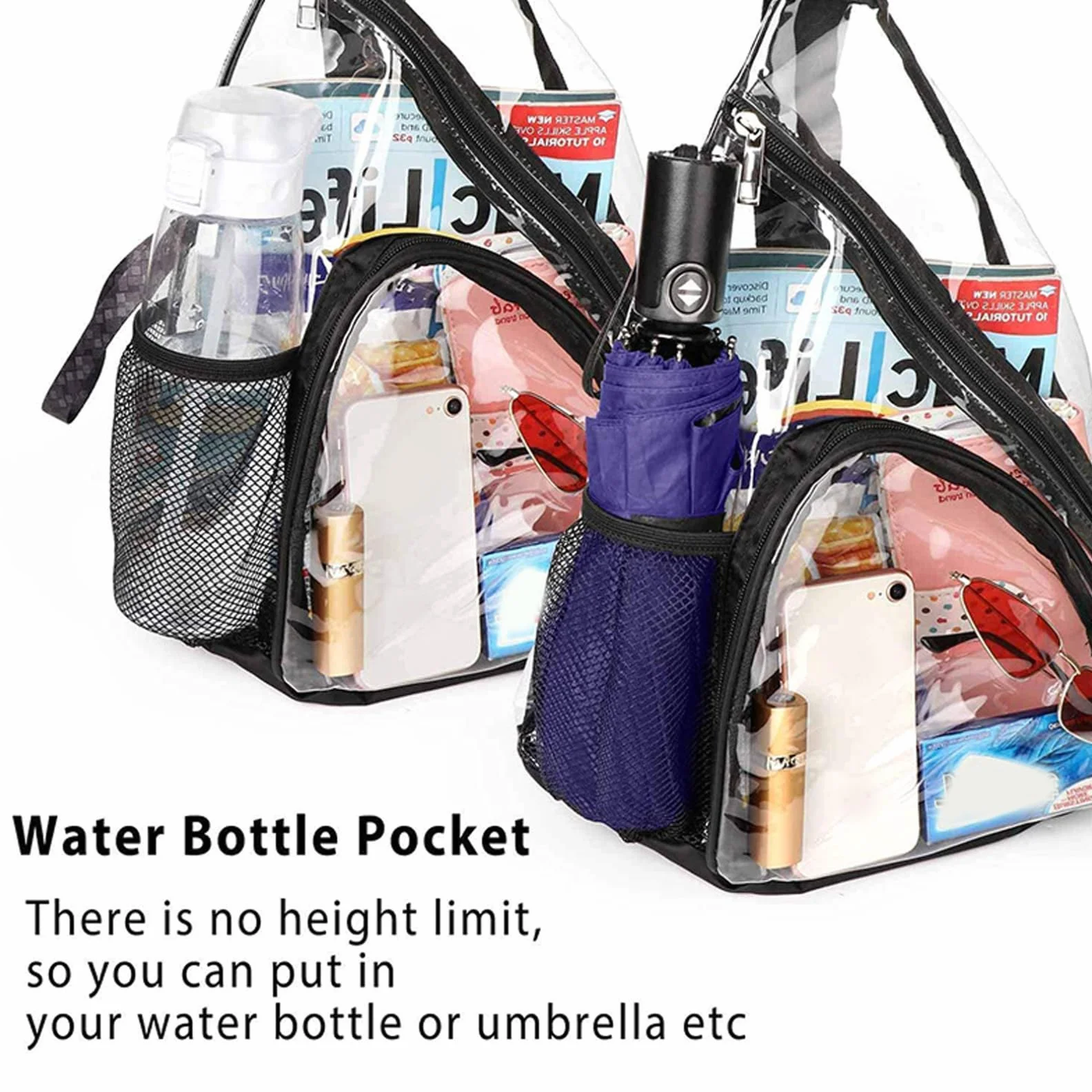 Transparent Stadium Approved PVC Crossbody Bag with Water Bottle Pocket for Concert
