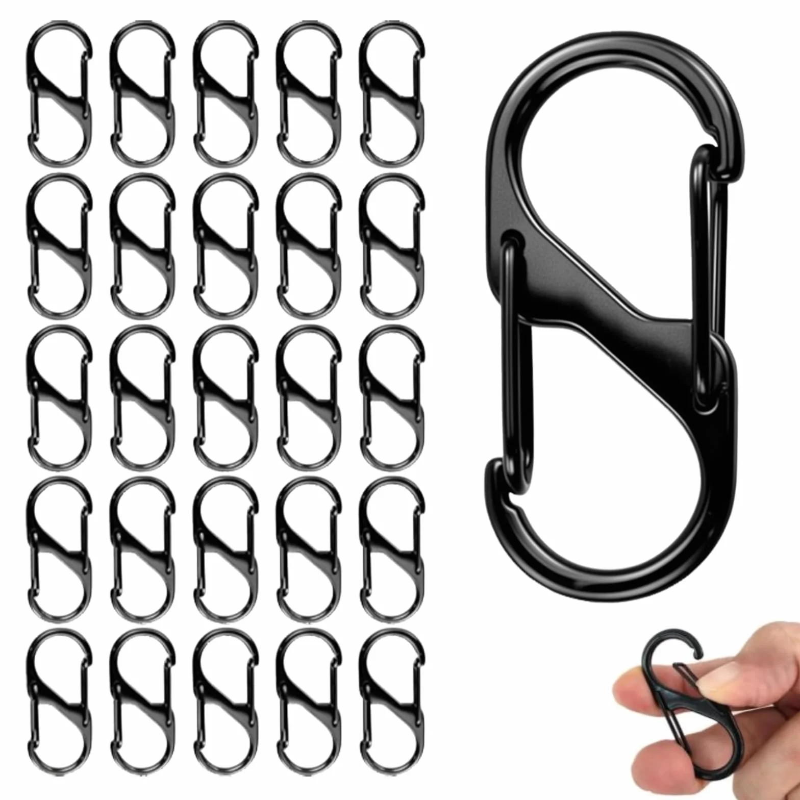 Mousquetons Métal Inoxydable Forme S 3cm 4cm 5cm Set 50 PCS pour Plein Air Randonnée Pêche Camping