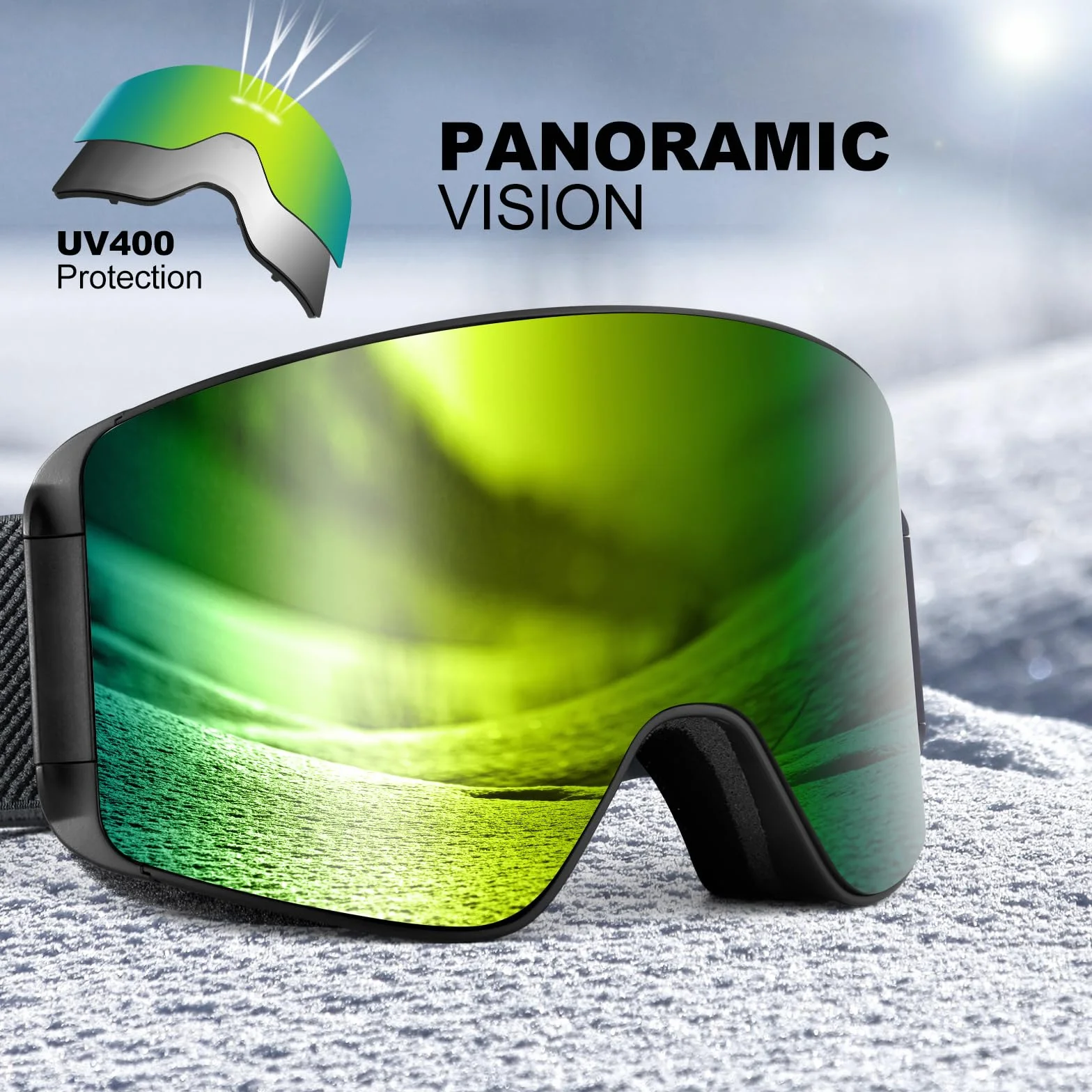 Odoland Magnetique Lunettes de Ski Cylindrique Lentille Détachable Masque Snowboard Anti-UV400 Anti-Buée Coupe-Vent