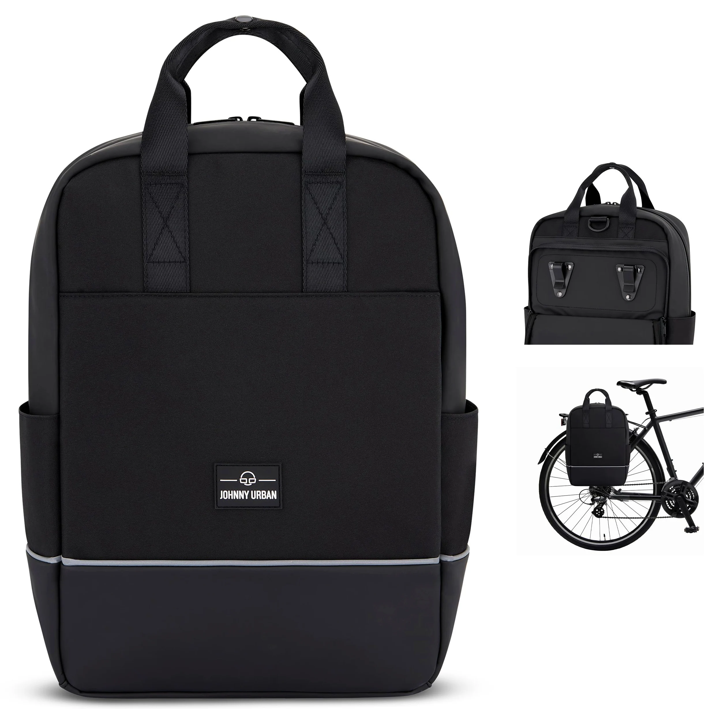 Johnny Urban Sacoche Vélo Noir - Jona Medium Bike - Sac à Dos Multifonctionnel 2 en 1 & Sacoche Arrière Bicyclette avec Compartiment pour Ordinateur Portable 14 Pouces - Hydrofuge