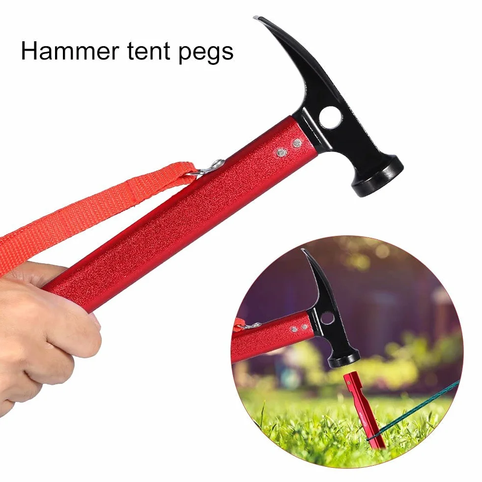 Yosoo Maillet Marteau pour Piquet de Tente Extracteur Outil Multifonctionnel Camping Randonnée Rouge