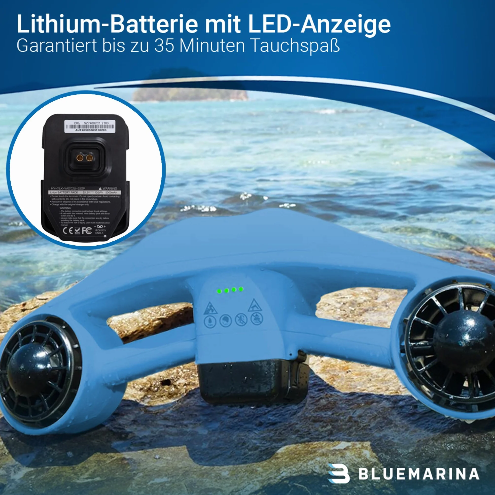 Bluemarina Orca scooter de plongée sous-marin 2 moteurs 500W 3 vitesses 30 mètres