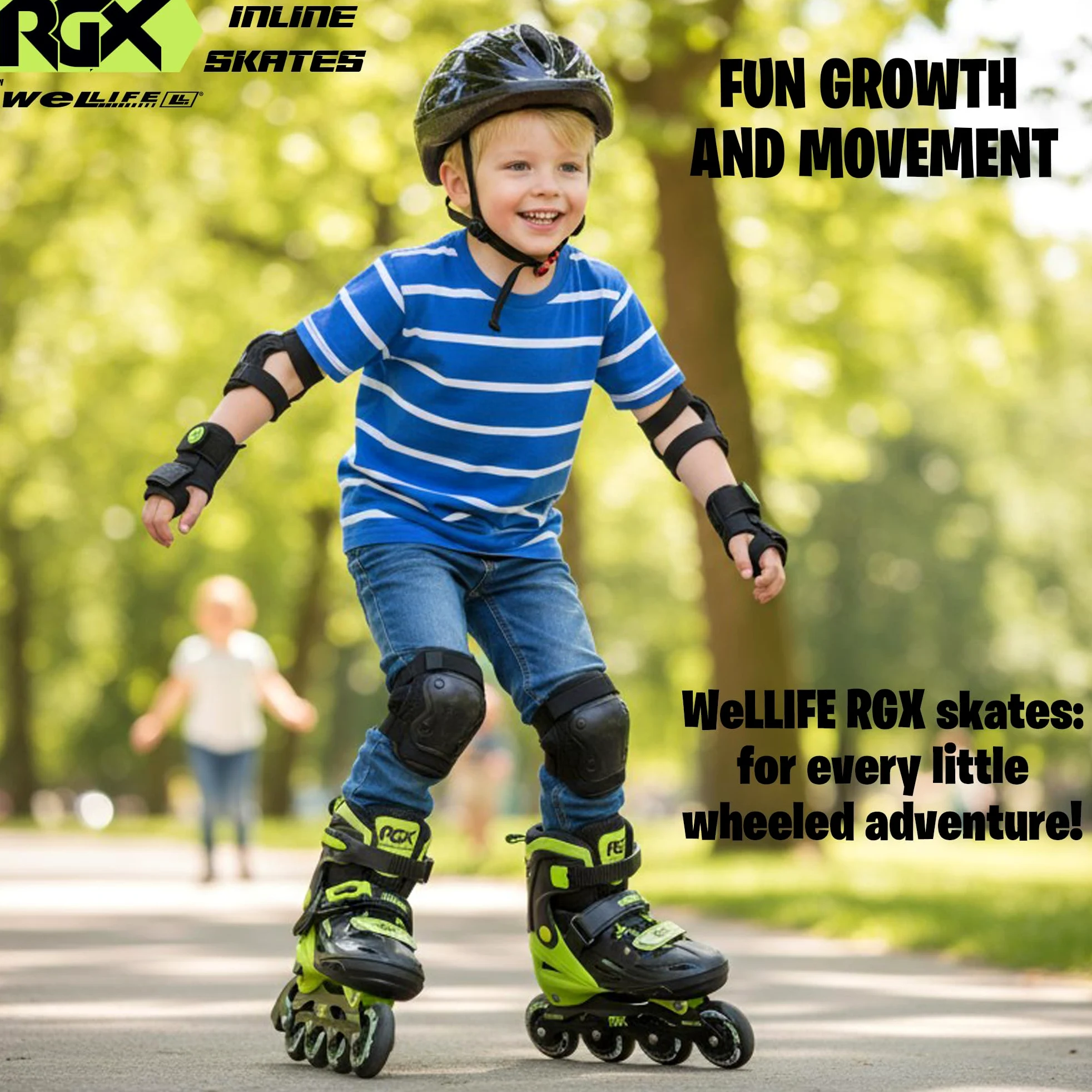 WeLLIFE RGX Patins en ligne réglables pour enfants et adolescents 4 tailles | Double configuration des roues pour débutants | Coque rigide et doublure en velours | plaque aluminium | roulements ABEC-7