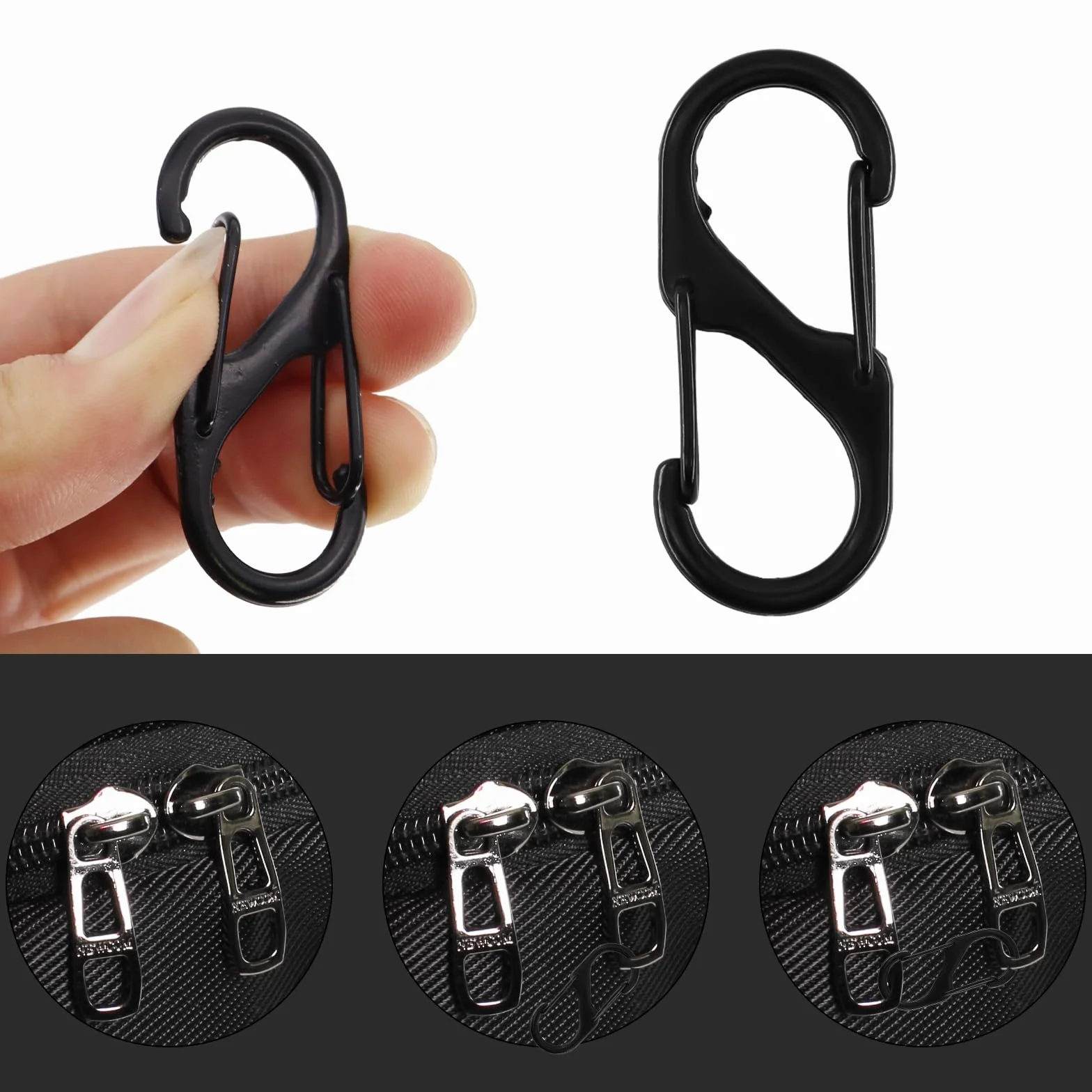 Lot de 60 mousquetons en forme de S 50/40/32 mm métal antivol noir pour camping randonnée