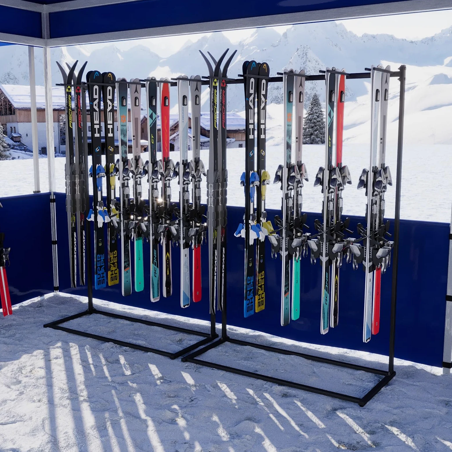 QLS Support à Skis sur Pied pour 10 Paires 175 cm Noir | Structure thermolaquée avec bras caoutchoutés, 117 × 50 × 175 cm, garage ou local à skis