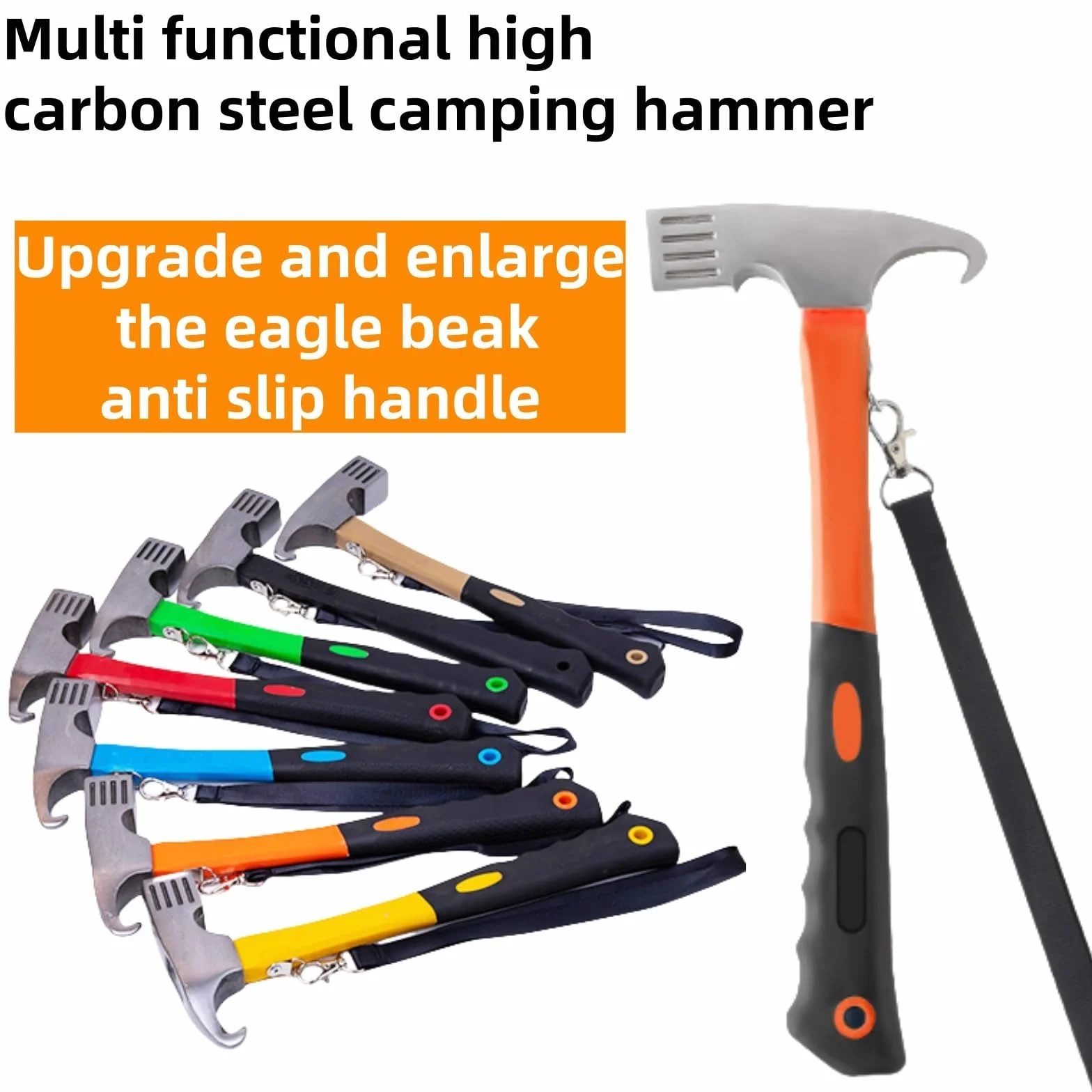 Marteau de camping extracteur de piquets de tente en acier haute teneur en carbone 30,5 cm orange