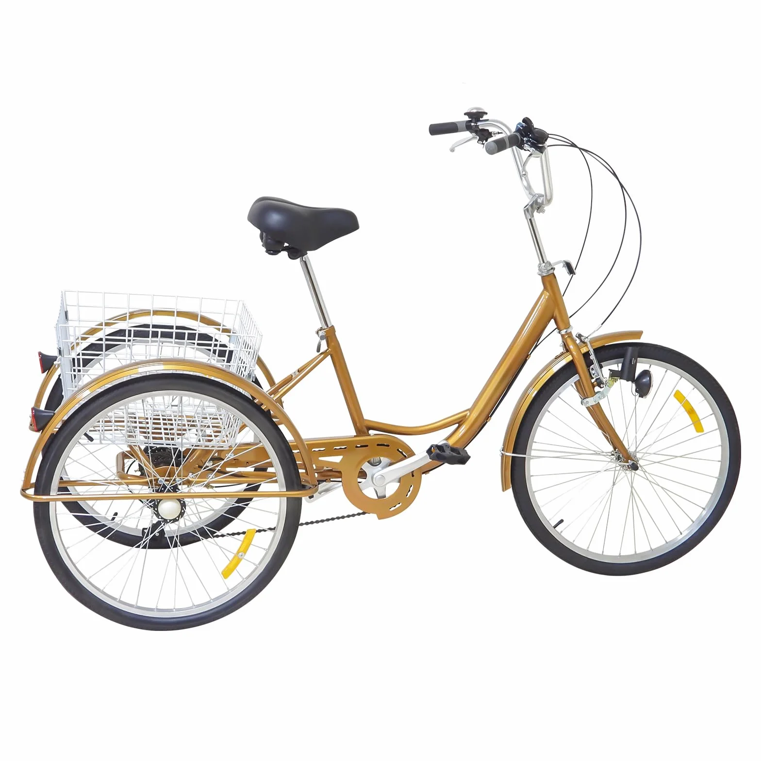 Tricycle pour adultes 24 pouces 6 vitesses avec lumière et panier à provisions