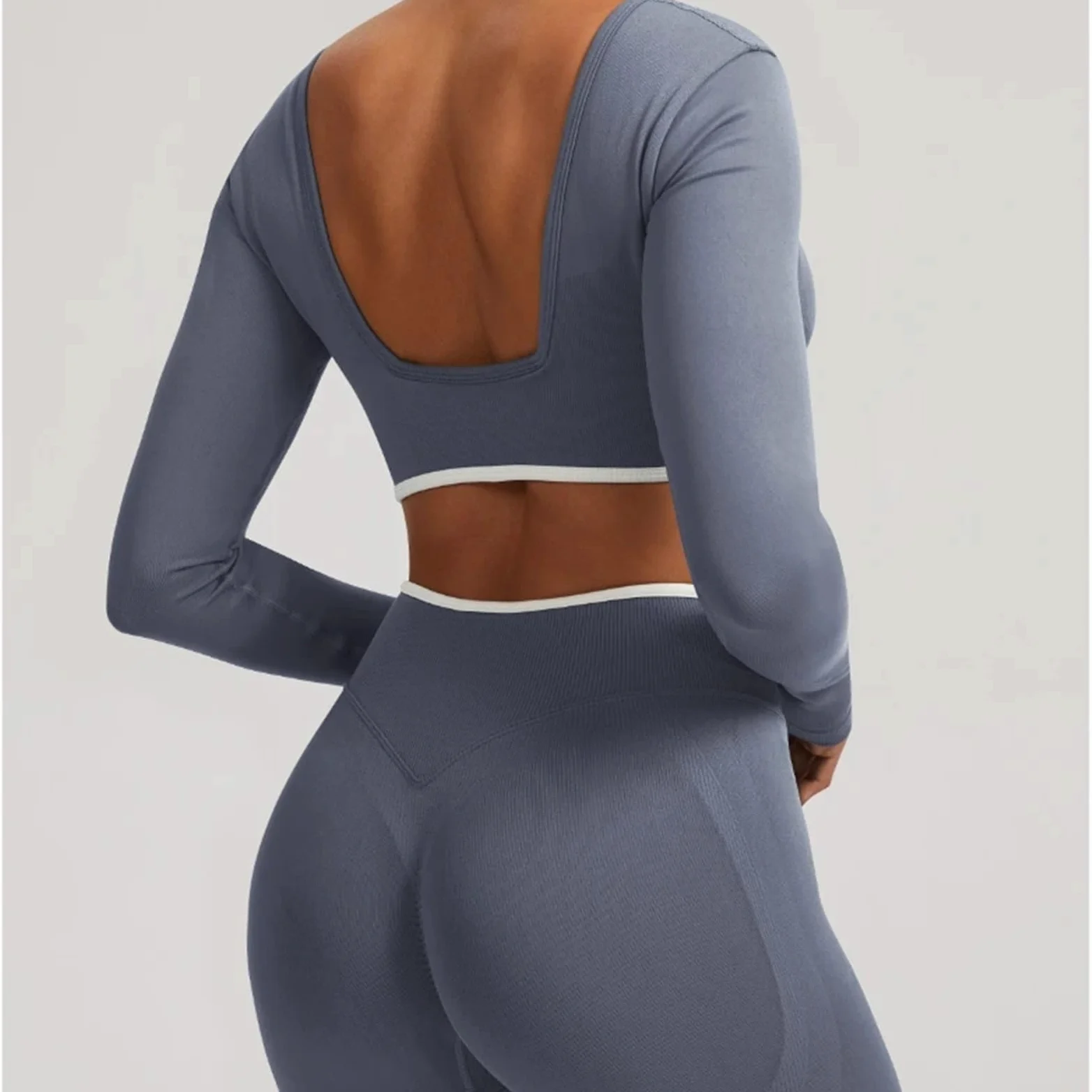 Ensemble Yoga Femme Haut Court de Yoga for Femmes, 2 pièces, Gilet à Manches Longues, Dos Ouvert, Chemises Fitness avec Coussinets, Haut d'entraînement sans Couture