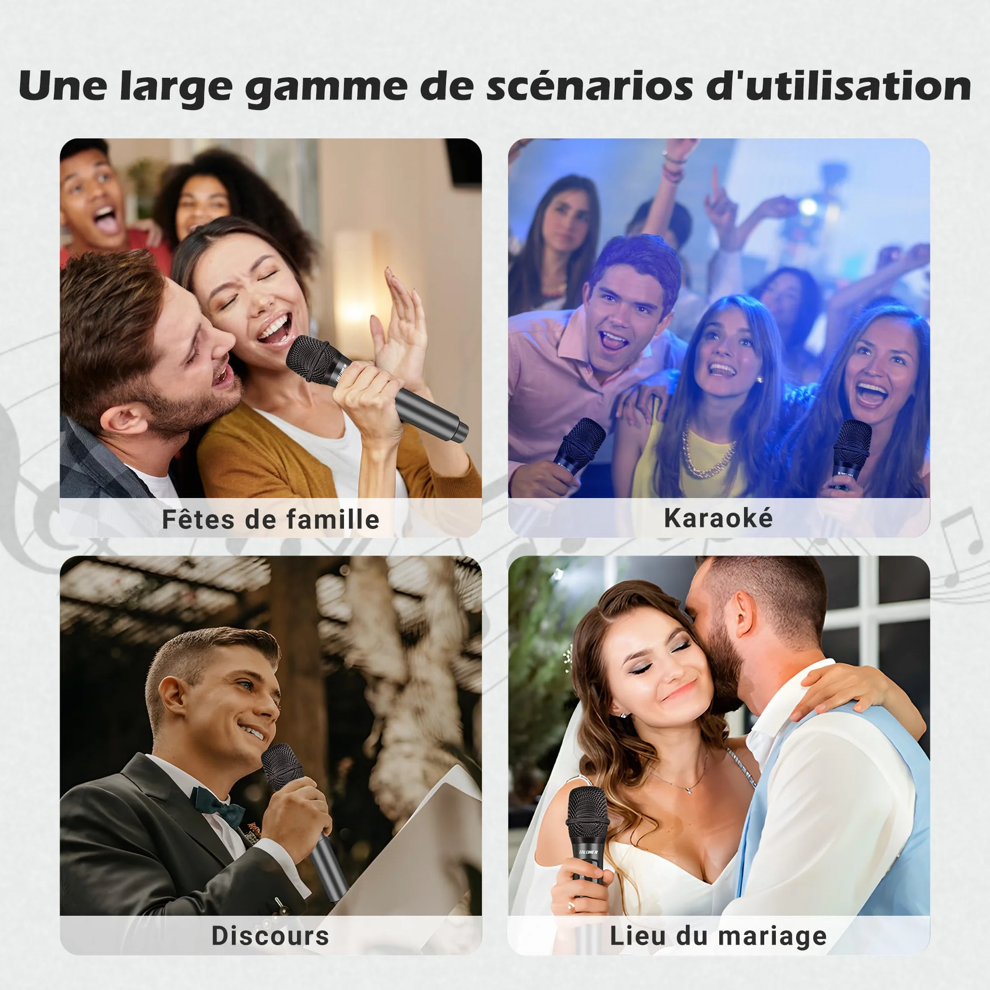 Talomen Microphone sans fil professionnel 2.4 GHz système dual micro dynamique rechargeable avec récepteur 160ft K60-2