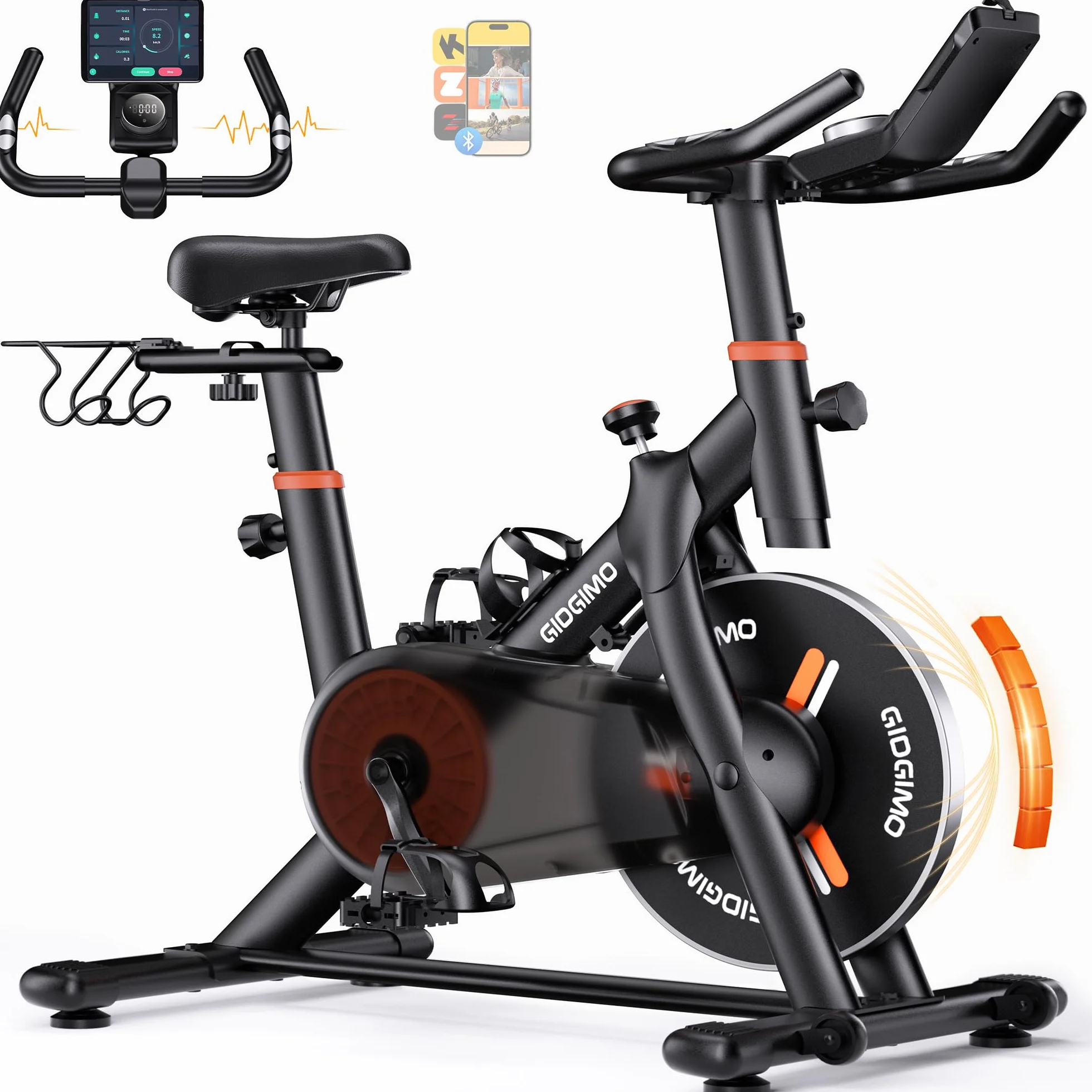 GIDGIMO Vélo Spinning d’Intérieur avec Résistance Réglable, Écran LCD, Charge Maximale 200 kg