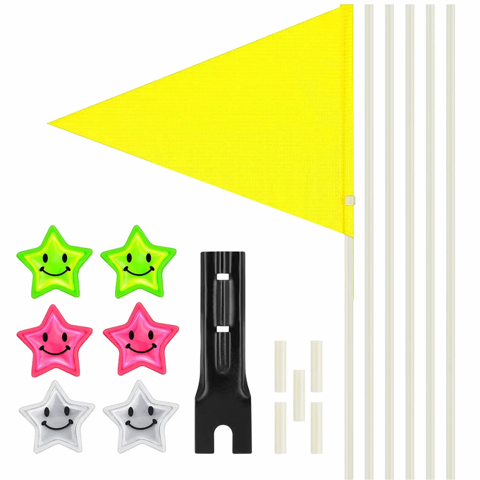 Drapeau Triangulaire de Sécurité Haute Visibilité pour Vélo Enfant avec Autocollants Réfléchissants, Jaune
