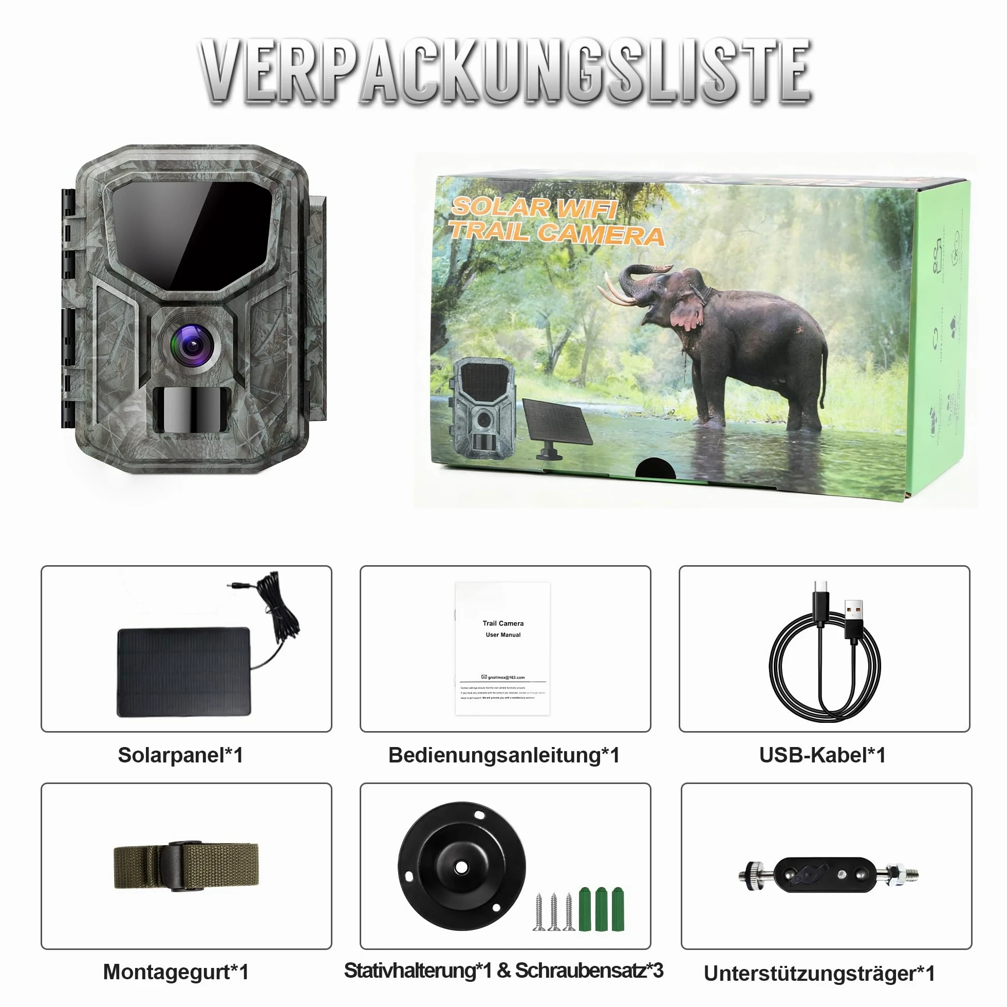 Caméra de chasse solaire 8K avec application illimitée gratuite, batterie 7800 mAh, vision nocturne 850 nm, détection de mouvement 0,1 S, étanche IP66, avec carte mémoire de 32 Go, caméra pour