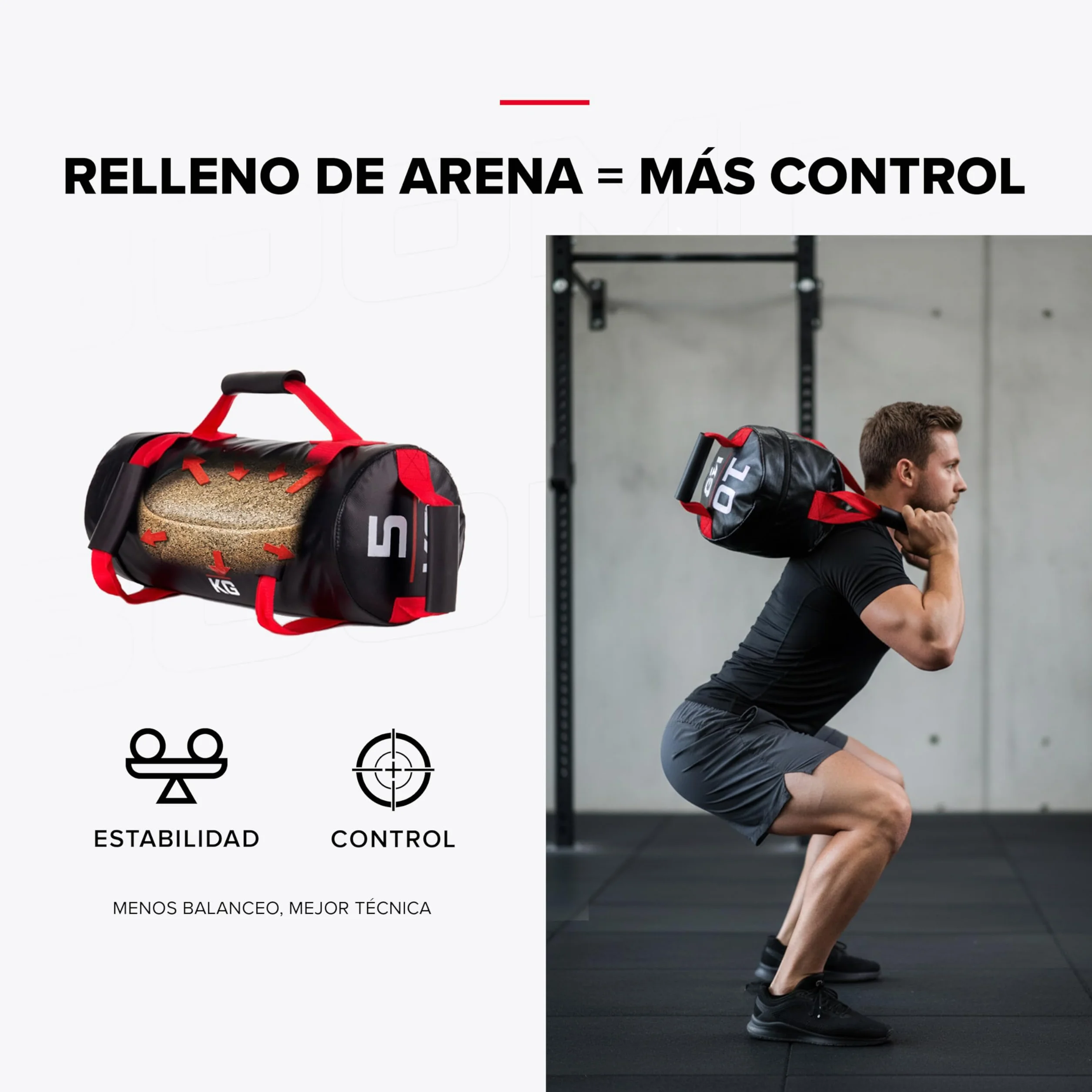 BOOMFIT Sac Lesté 5-30kg Sandbag 4 Poignées Sable Stable Force Fonctionnelle Core HIIT WOD Fitness Home Gym
