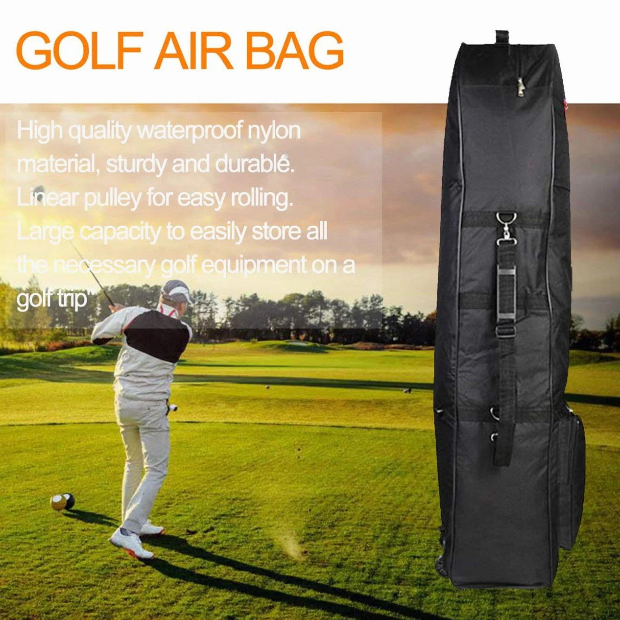 Housse de Protection de Voyage pour Sac de Golf Rembourré avec Roues en Nylon