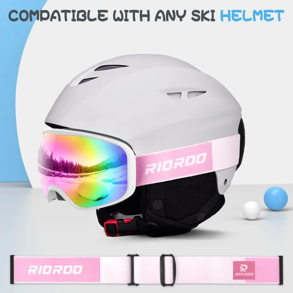 Lunettes de Ski et Snowboard Enfant 3-14 Ans Double Lentille Anti-Buée Protection UV OTG