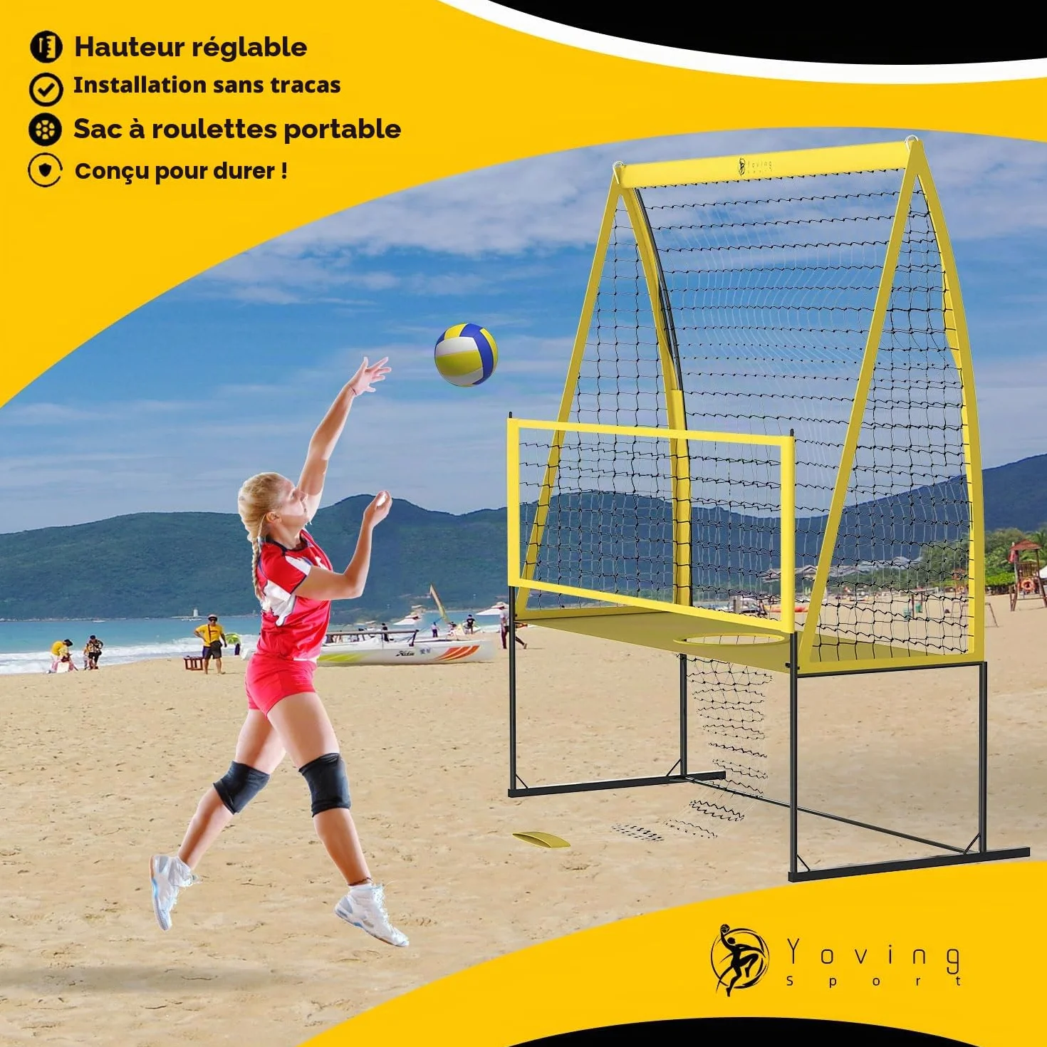 Yoving Filet d'Entraînement Volley-Ball 2,4m x 3,4m Structure Renforcée Intérieur Extérieur