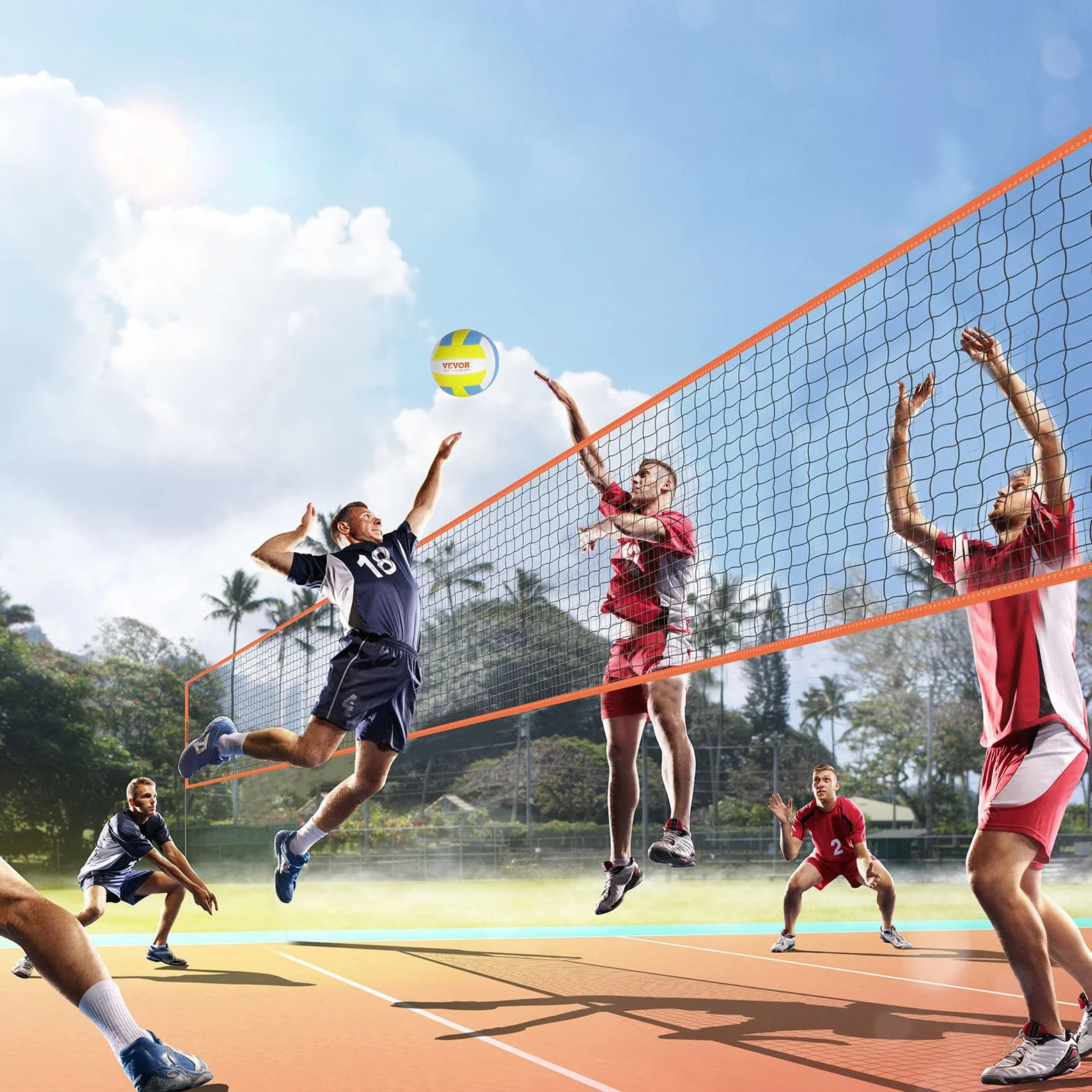 VEVOR Filet de Volleyball 4 Carrés, Ensemble de Filet de Badminton Réglable, Portable avec Sac de Transport