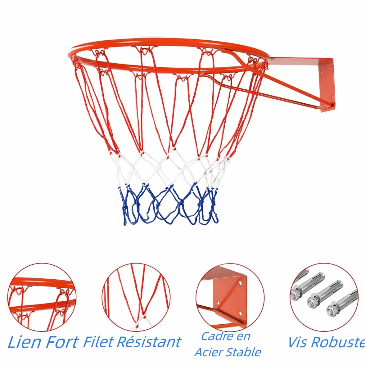 GYMAX Panier de Basketball Mural, Filet de Basket Extérieur et Intérieur, Anneau Métal Robuste, Filet PE
