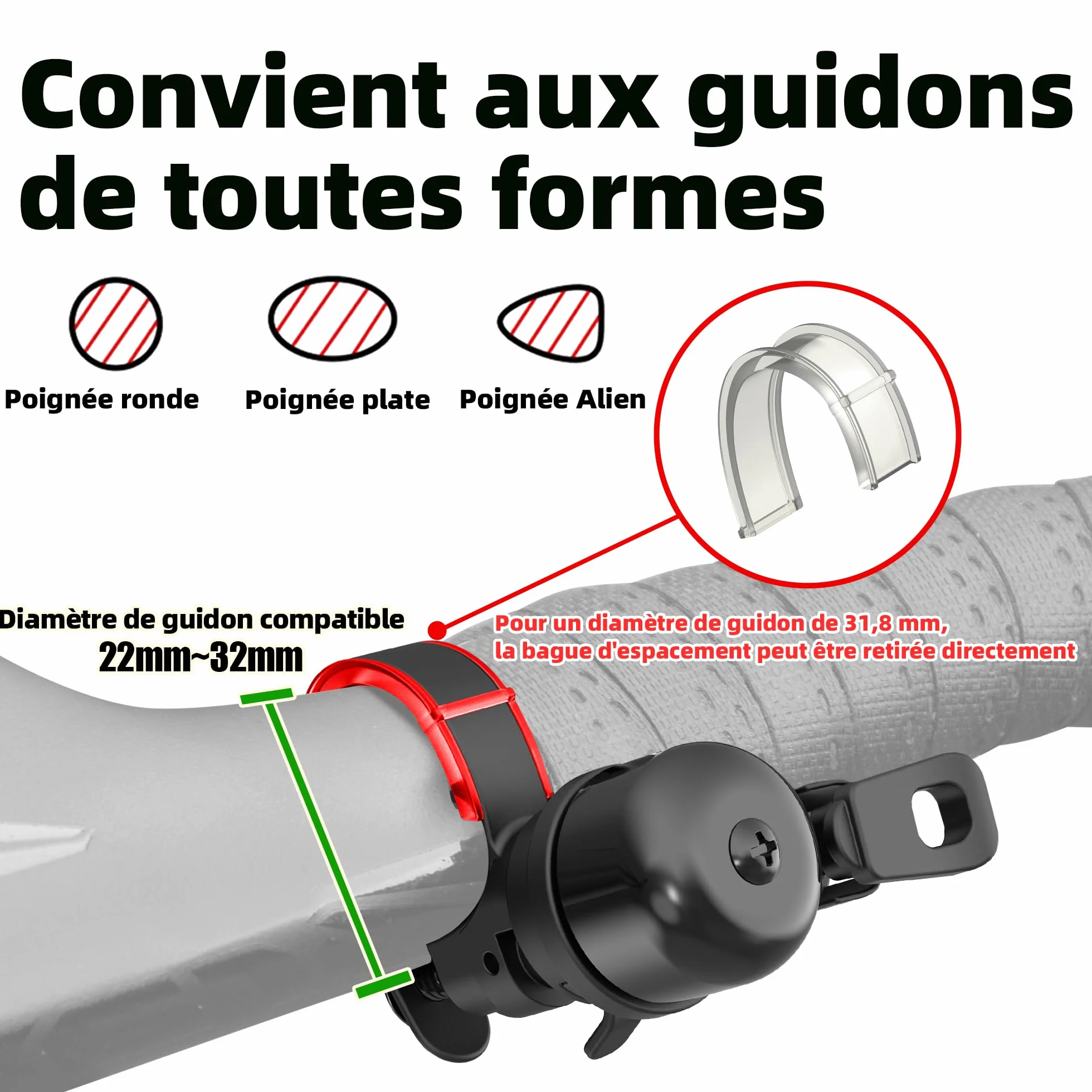 Sonnette Vélo Puissante 100 DB Rotation 360° Compatible Guidons 22-32 mm Route Gravel