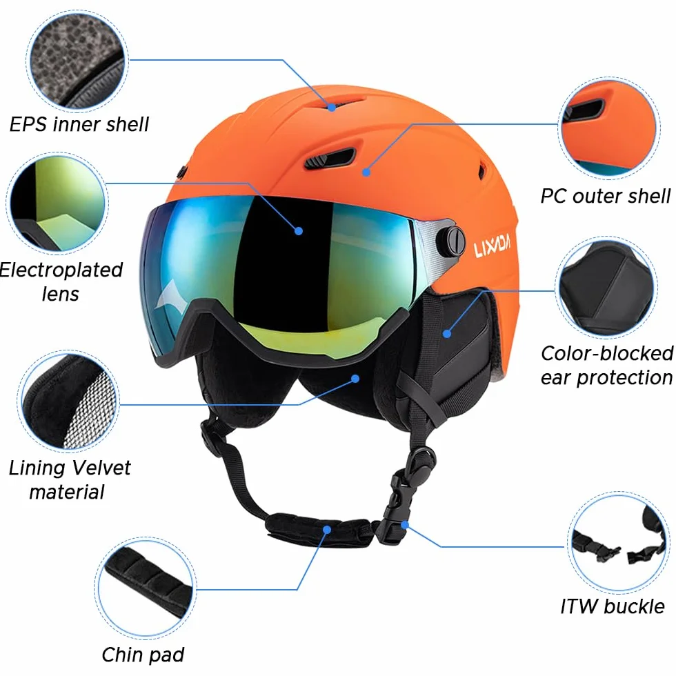 Lixada Casque de ski intégré Casque de snowboard pour homme et femme avec visière amovible