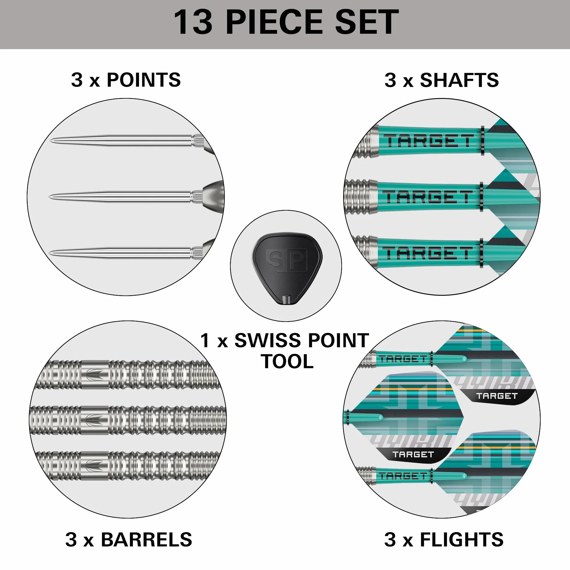 Target Darts Hydro Jeu de Fléchettes à Pointe en Acier 21G-26G 90% Tungstène Swiss Point Argentées