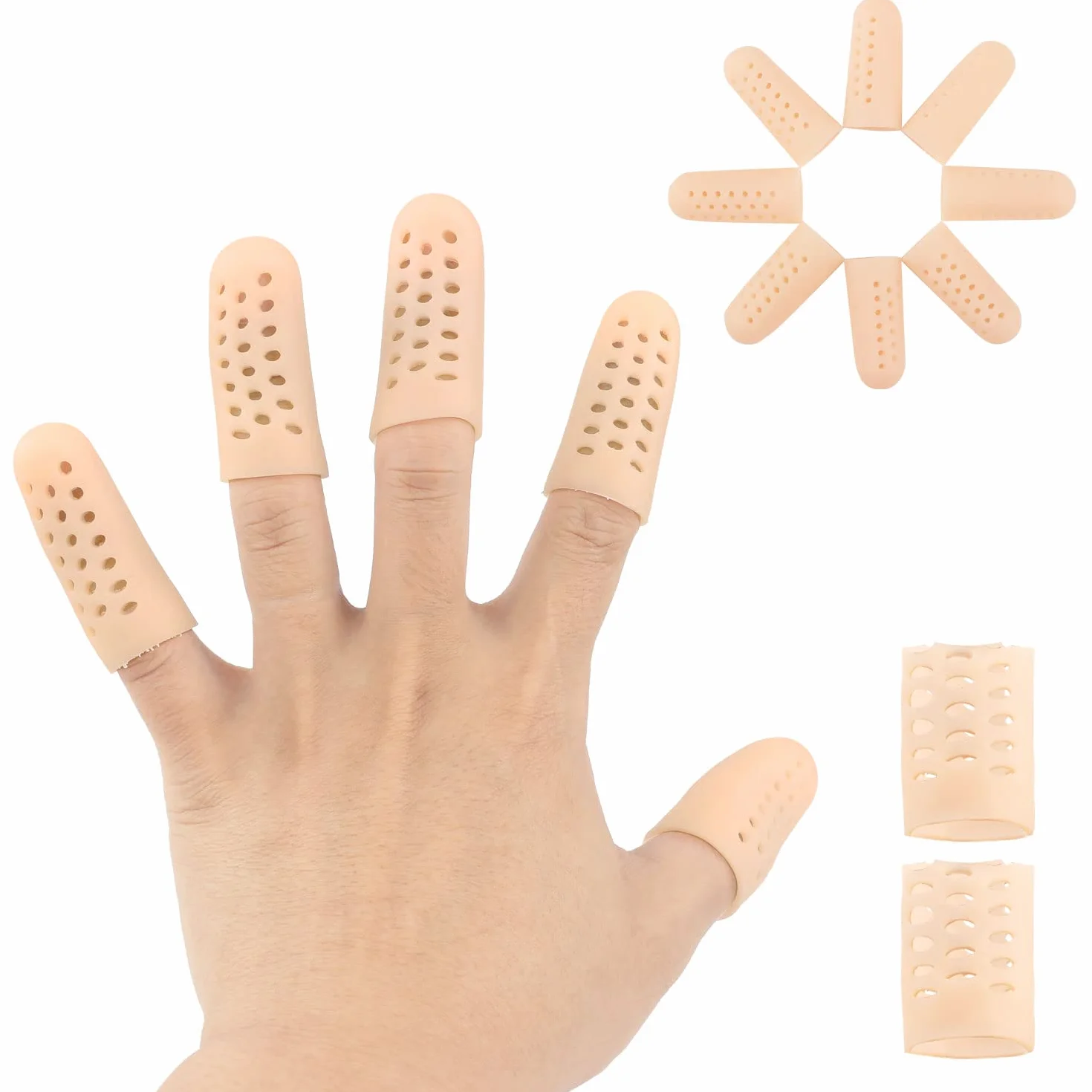 Hemiks 10 Pcs Protecteur de Doigt en Silicone Respirant pour Fissuration, Eczéma, Arthrite des Doigts, Kaki