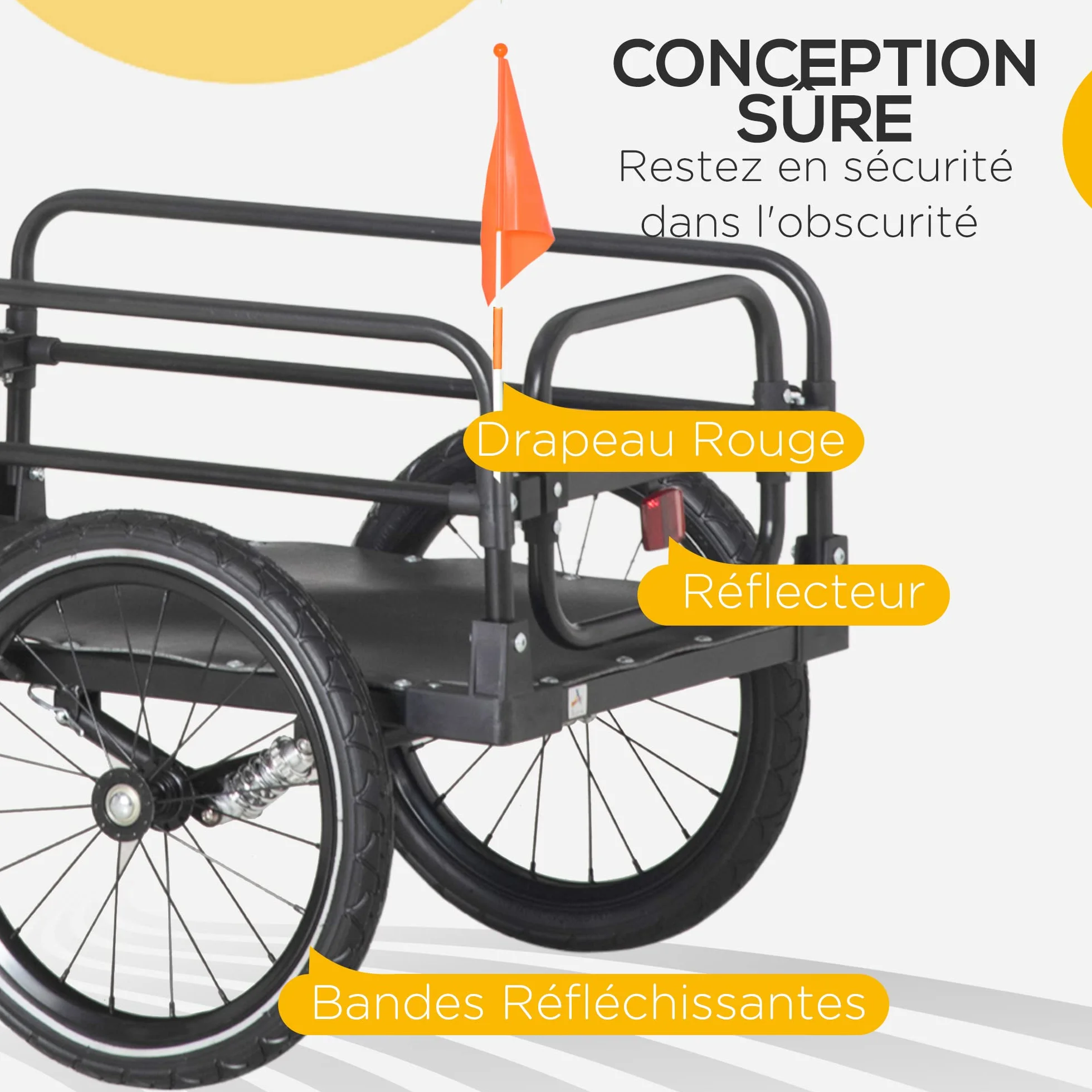 HOMCOM Remorque Pliable pour Vélo en Acier Roues 16 Pouces Charge 40 kg
