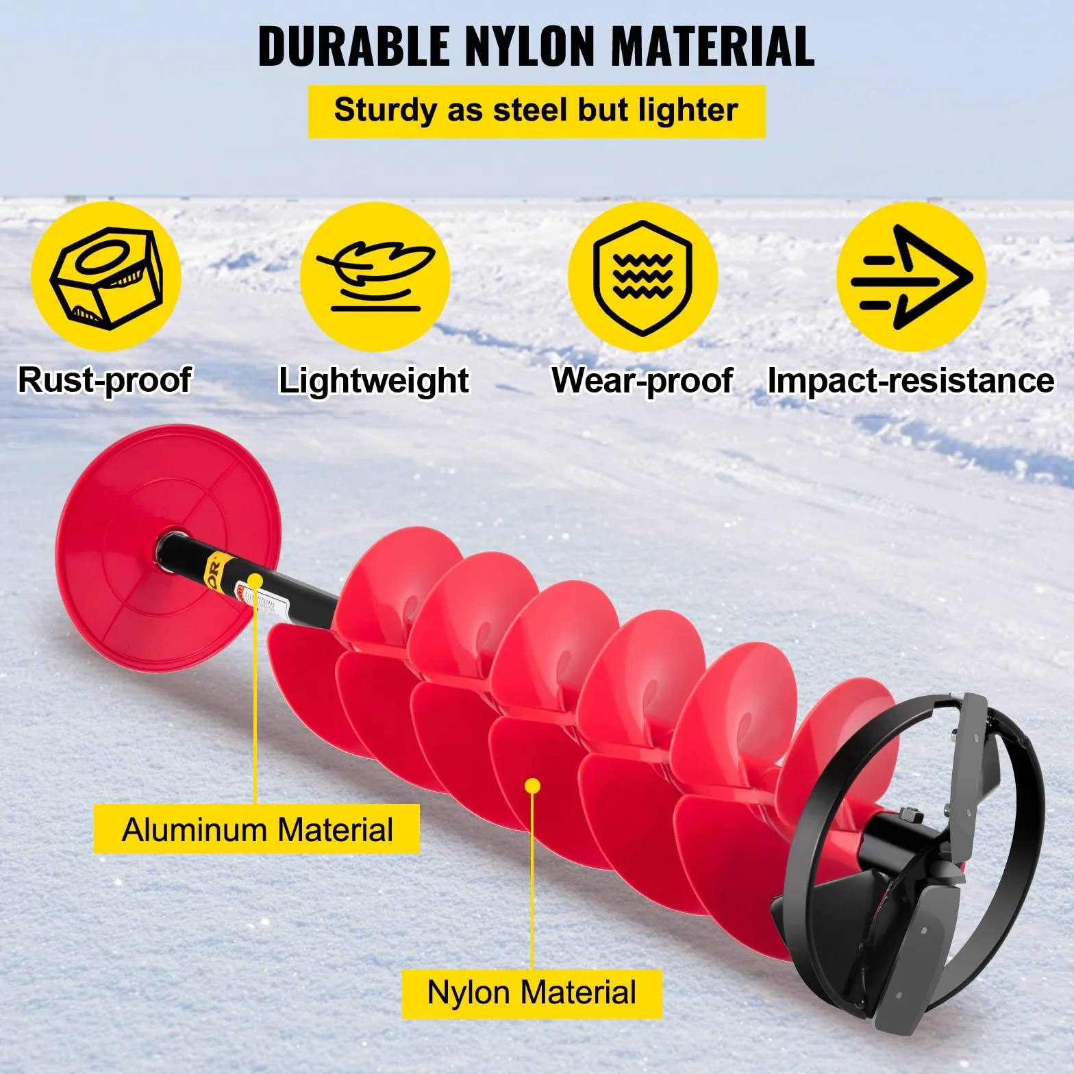 VEVOR Tarière à glace en nylon 20 cm 104 cm mèche tarière perceuse poignée caoutchouc