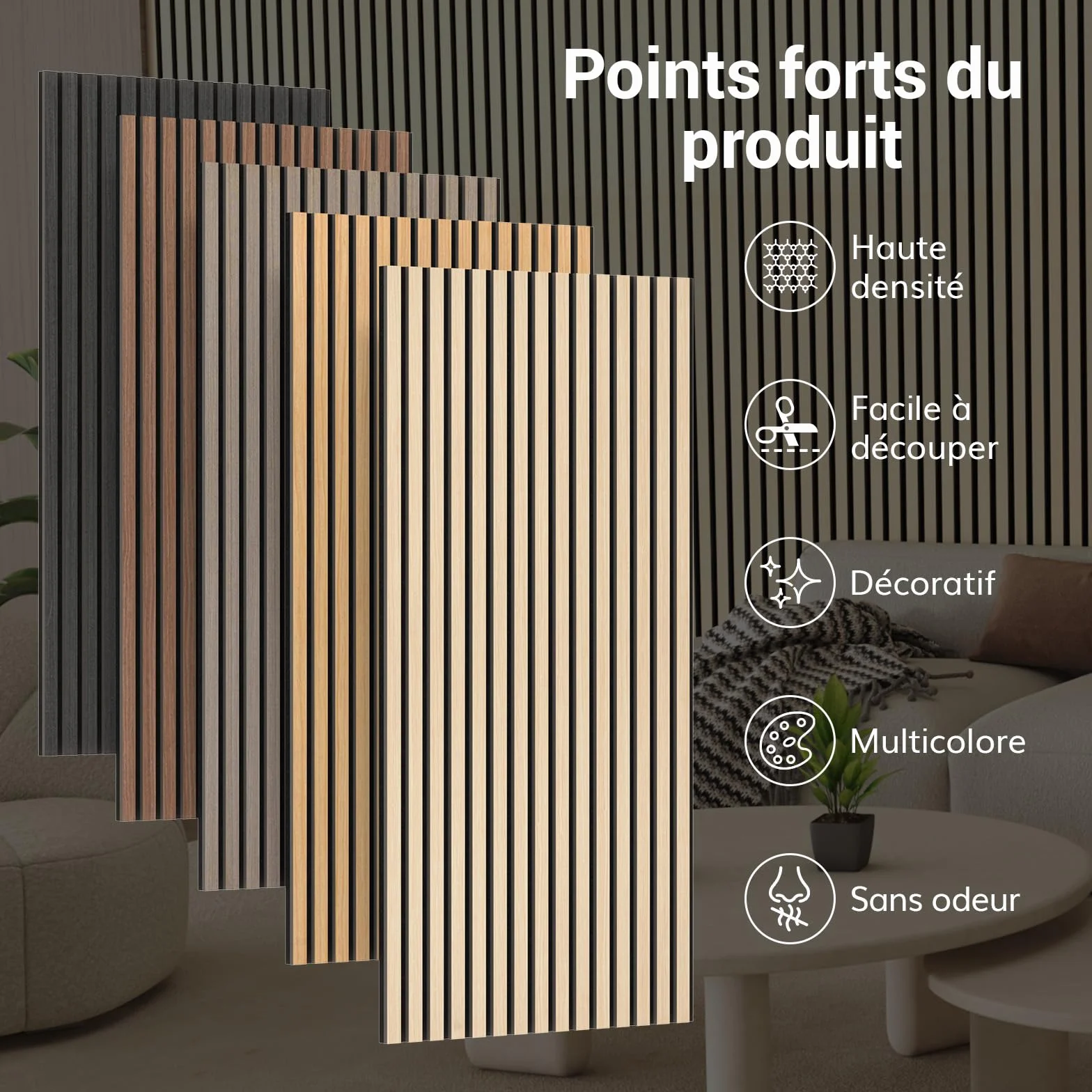 TONOR Panneau Mural Decoratif Bois 120x60cm 2.88㎡ Acoustique 3D Insonorisant Chêne