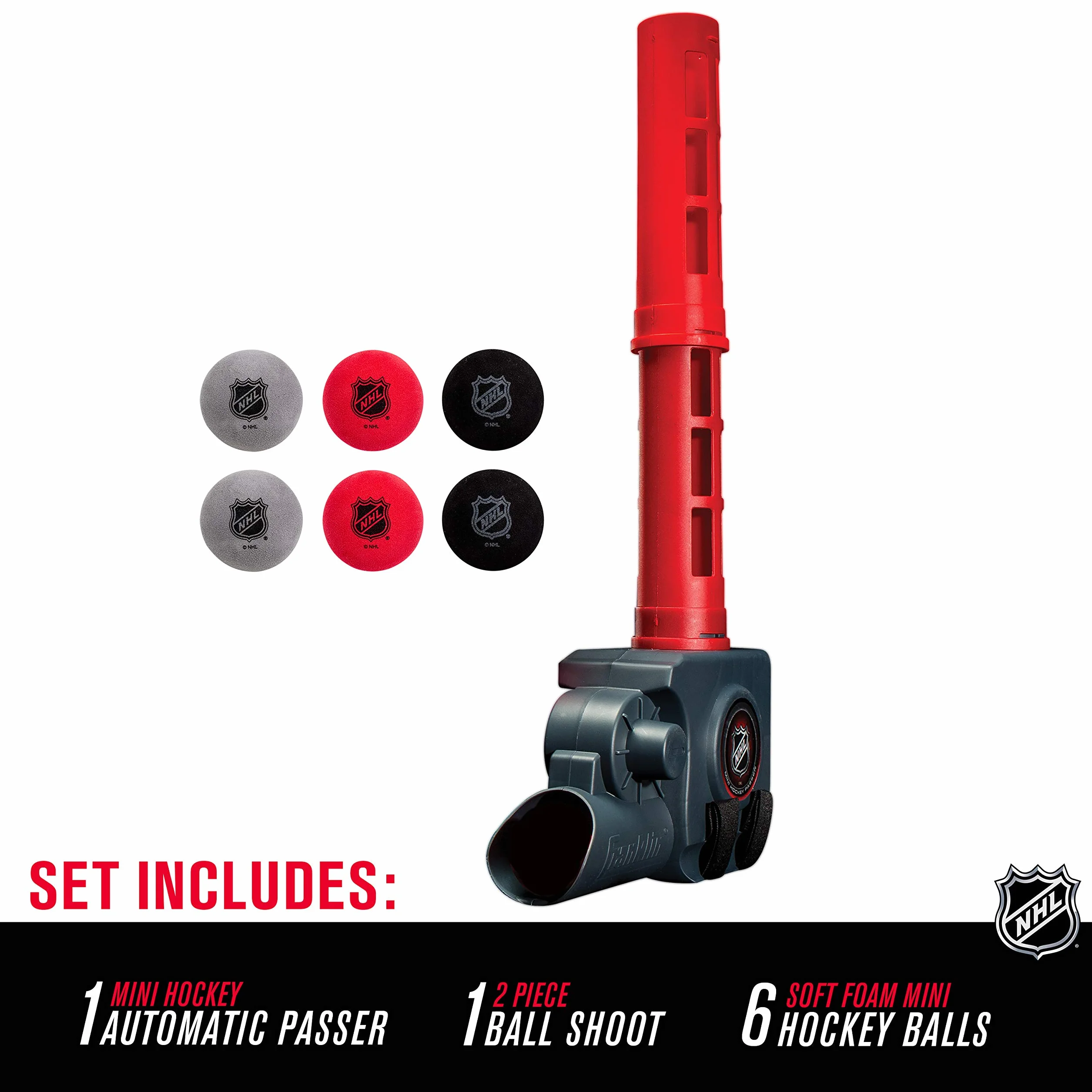 Franklin Sports Mini Passant de Balle de Hockey Automatique – Patte de Balle au Genou – 6 Mini Balles – Licence NHL