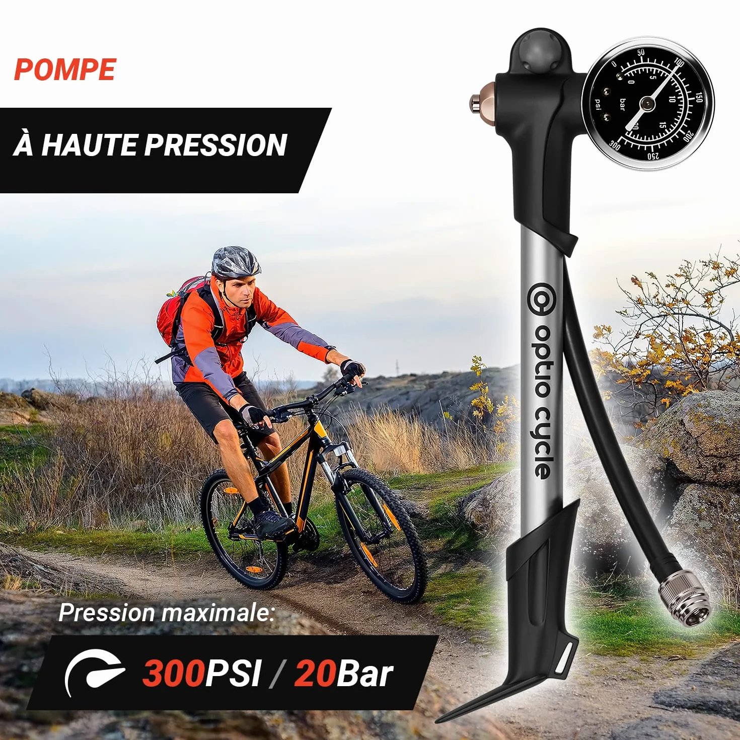 Pompe Haute Pression VTT avec Manomètre pour Suspension Fourche Compatible Fox RockShox Manitou
