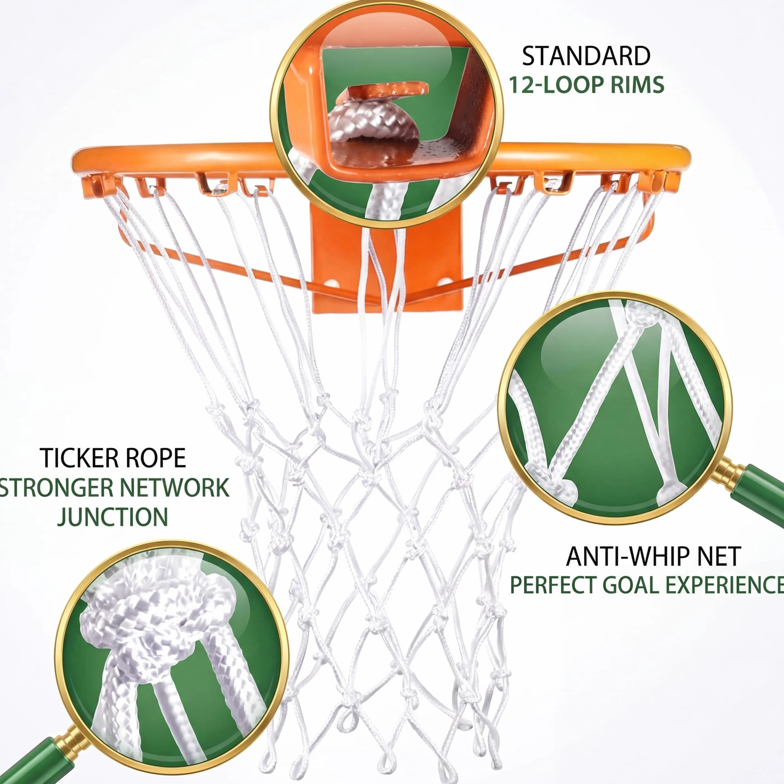 Syhood Filet de basket-ball de rechange 12 boucles pour panier standard intérieur extérieur
