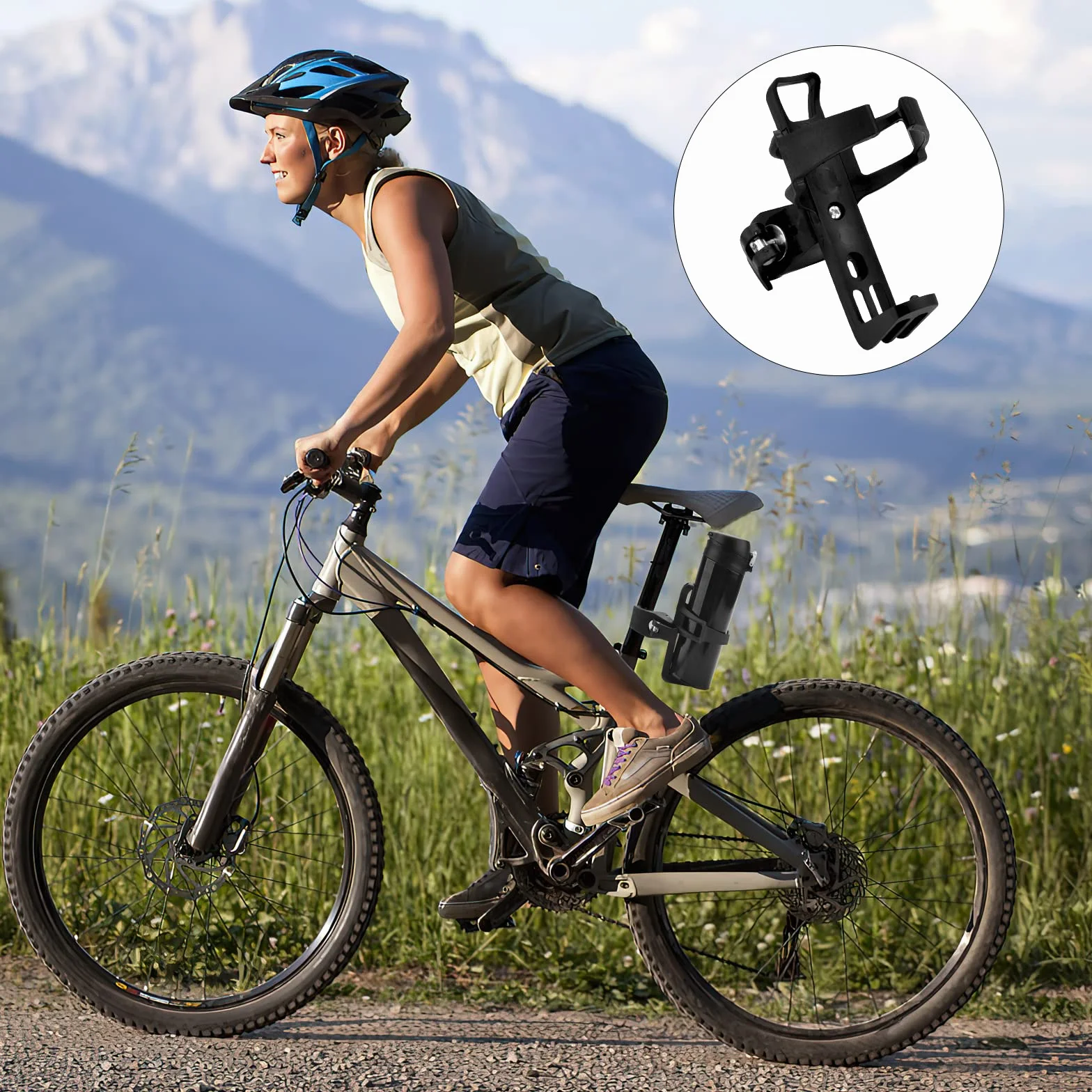 Porte Bidon Vélo Sans Vis, Support Bouteille Eau Rotation 360° pour VTT Poussette Fauteuil Roulant Noir