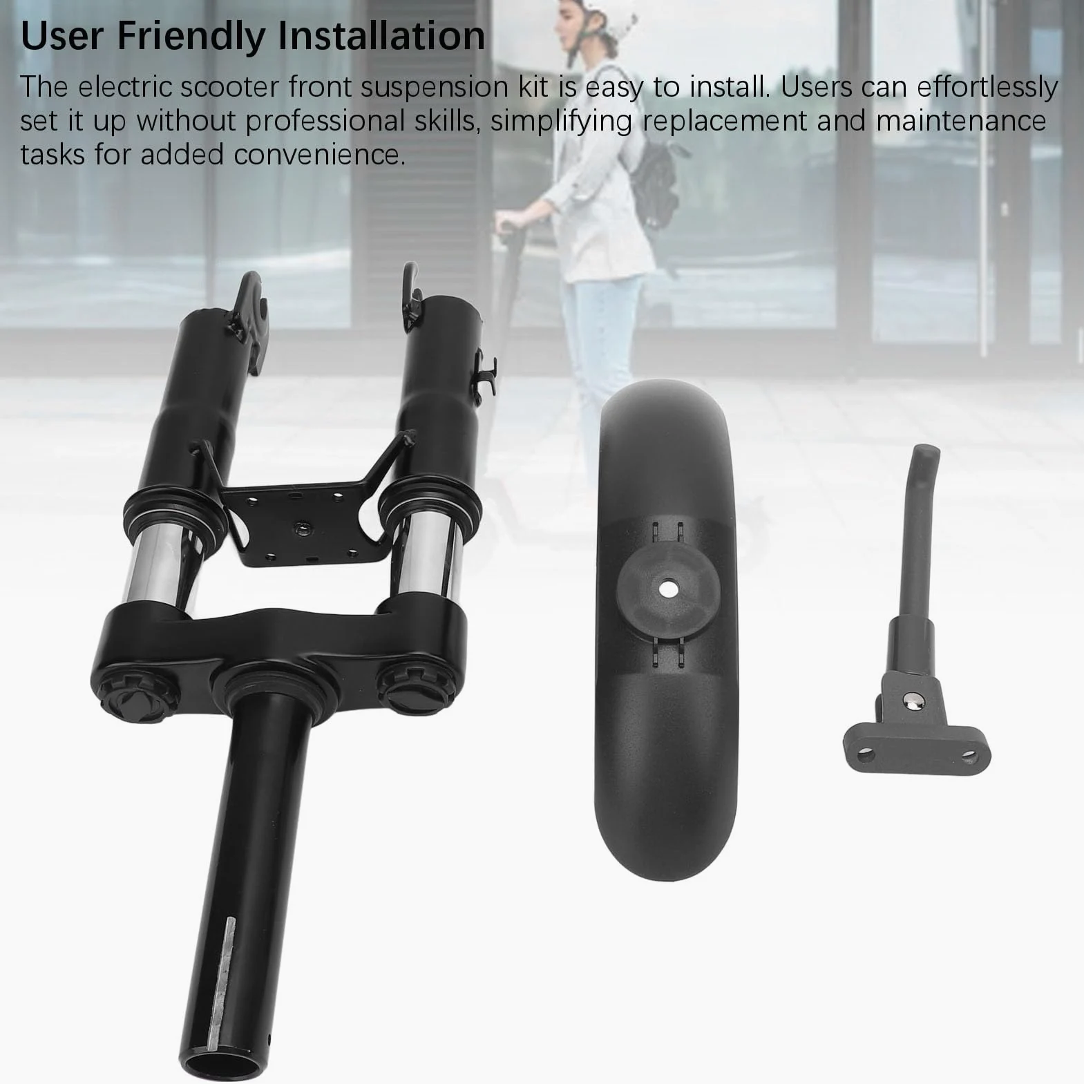Tbest Kit de Suspension Avant de Scooter électrique, Fourche Avant à Suspension Hydraulique en Acier PC avec Vis de Béquille de Garde-Boue pour Accessoires M365