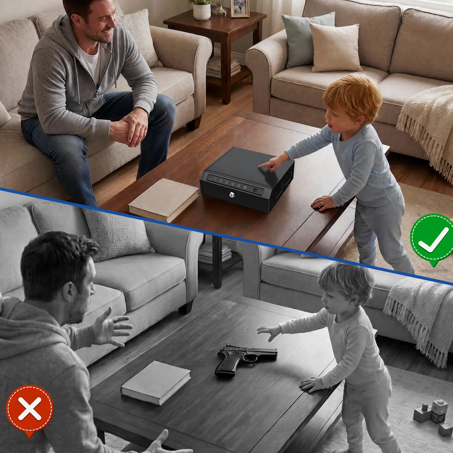 WASJOYE Coffre-fort pour pistolet biométrique à accès rapide, 3 en 1 pour empreintes digitales, code PIN et clé avec lumière LED, coffre-fort portable en alliage d'acier pour la maison et la voiture