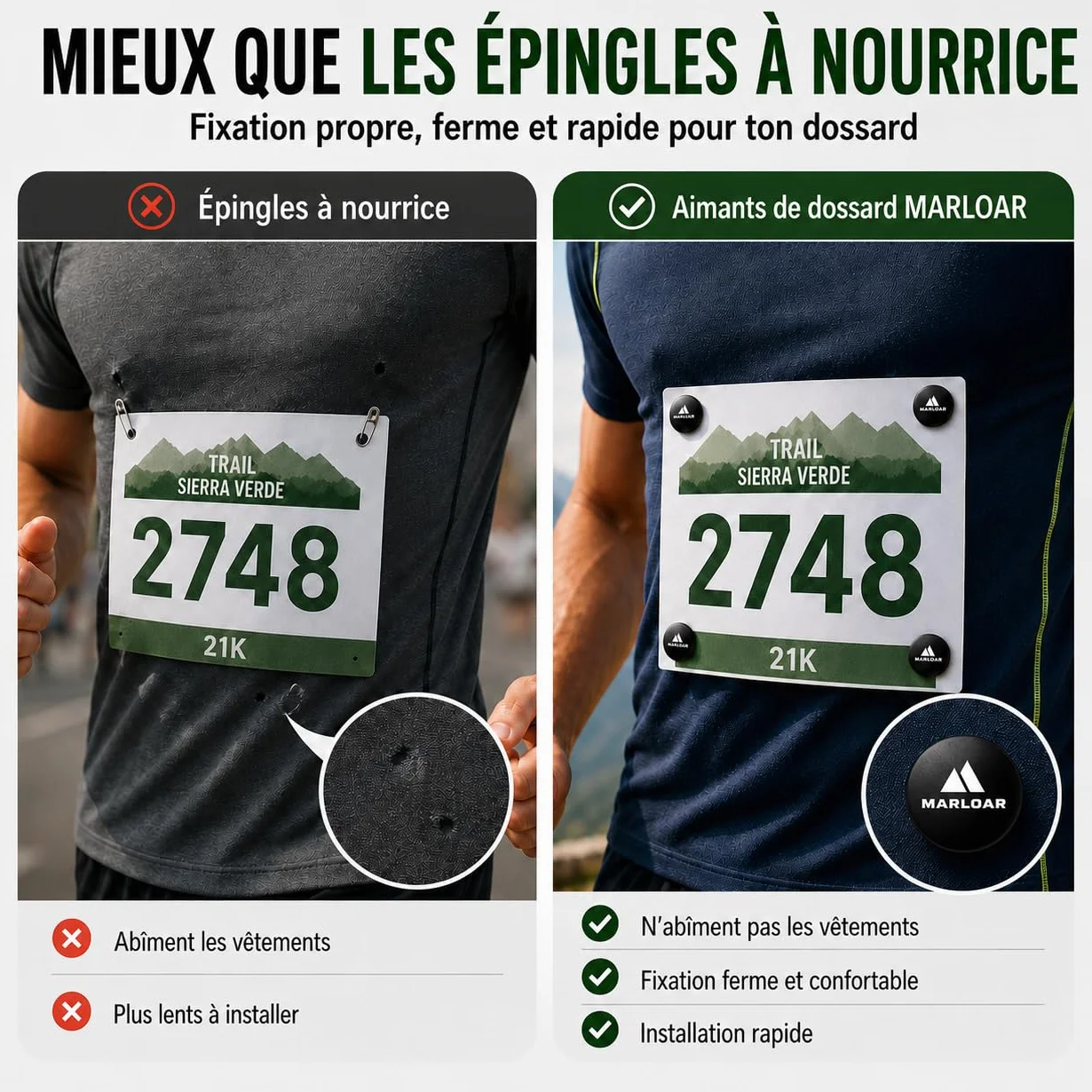 Aimants dorsales course à pied trail marathon triathlon fixation ferme sans épingles lot 4 6