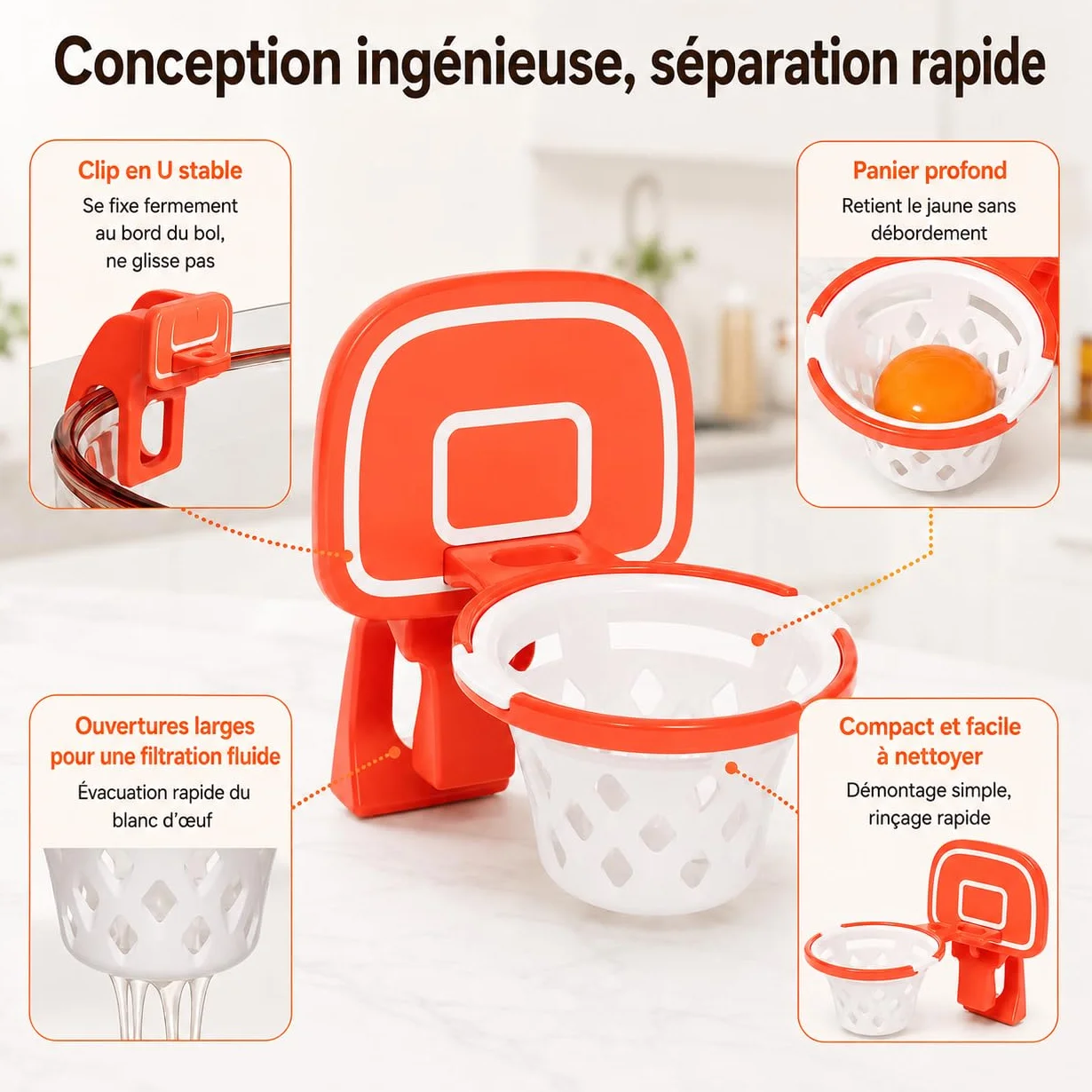 Séparateur d'œuf Panier de Basket Orange Plastique