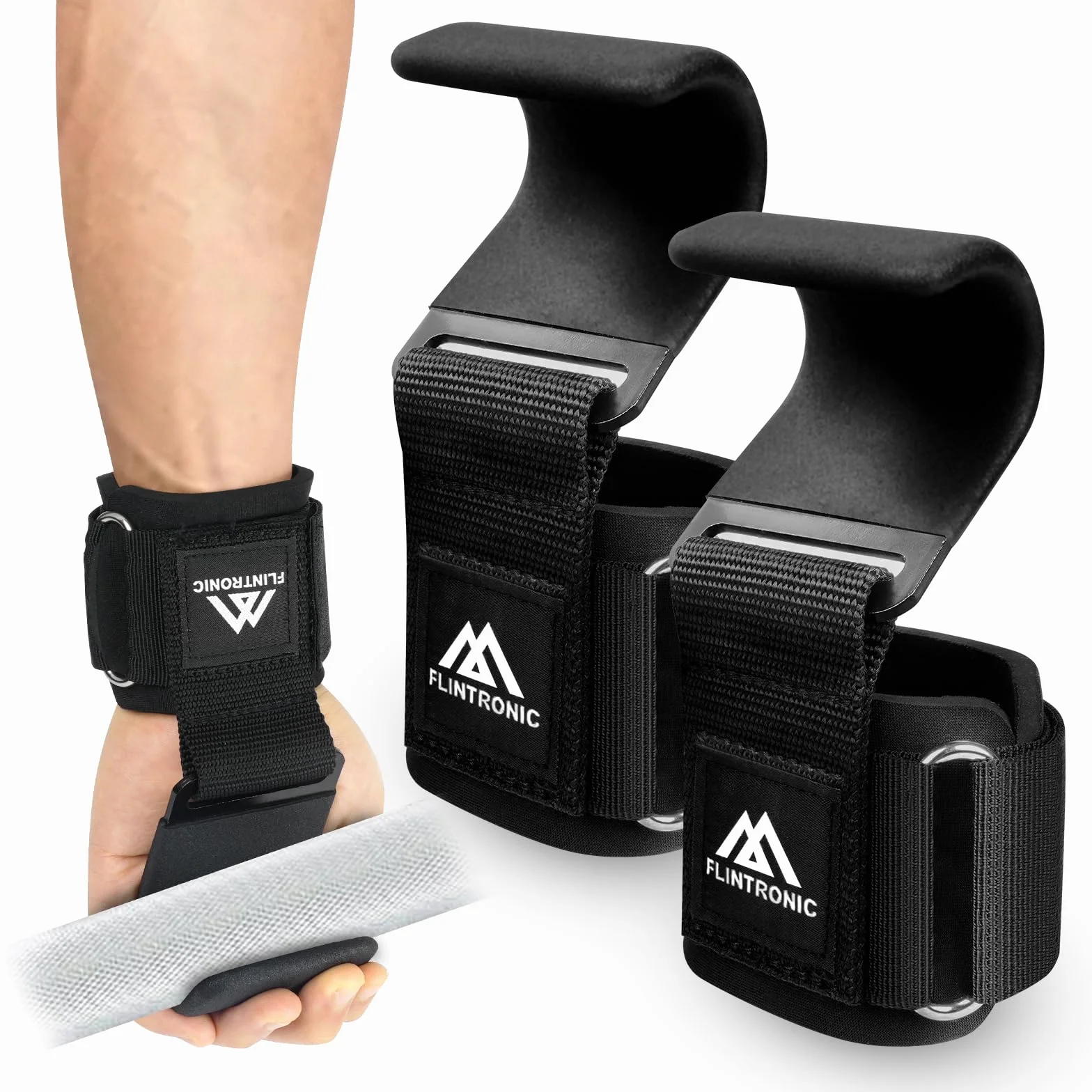Flintronic Crochets d'haltérophilie 8 cm Néoprène Rembourré Bandage Poignet pour Powerlifting Levage Tirage Barre Crossfit
