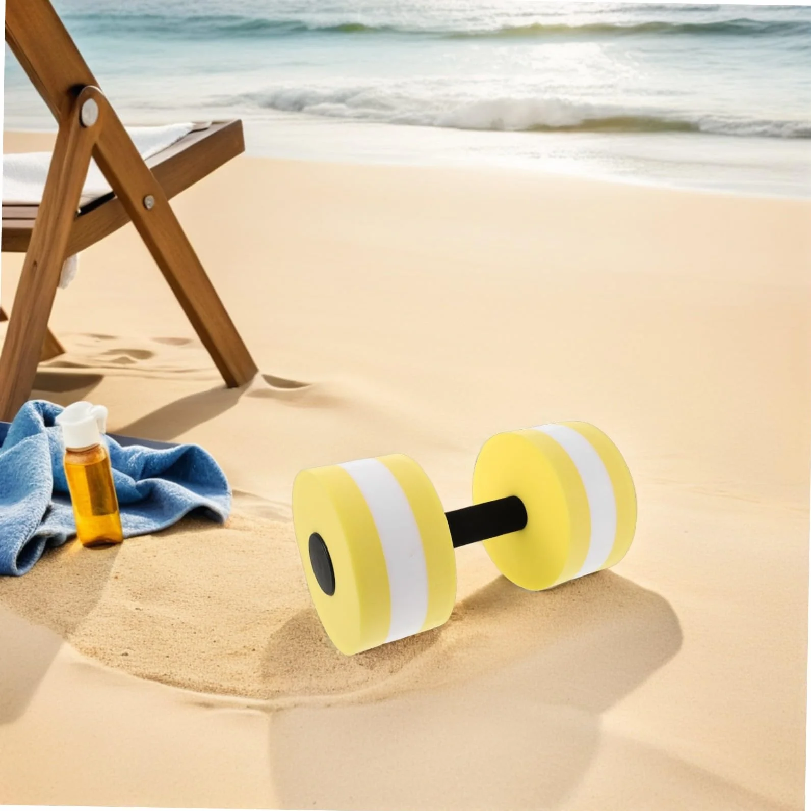 Zerodeko Haltères pour Exercices Aquatiques en Eva Légères et Flottantes, Lot 2 Pièces Jaune et Blanc, Accessoires Piscine Aquagym pour Tonification Musculaire et Remise