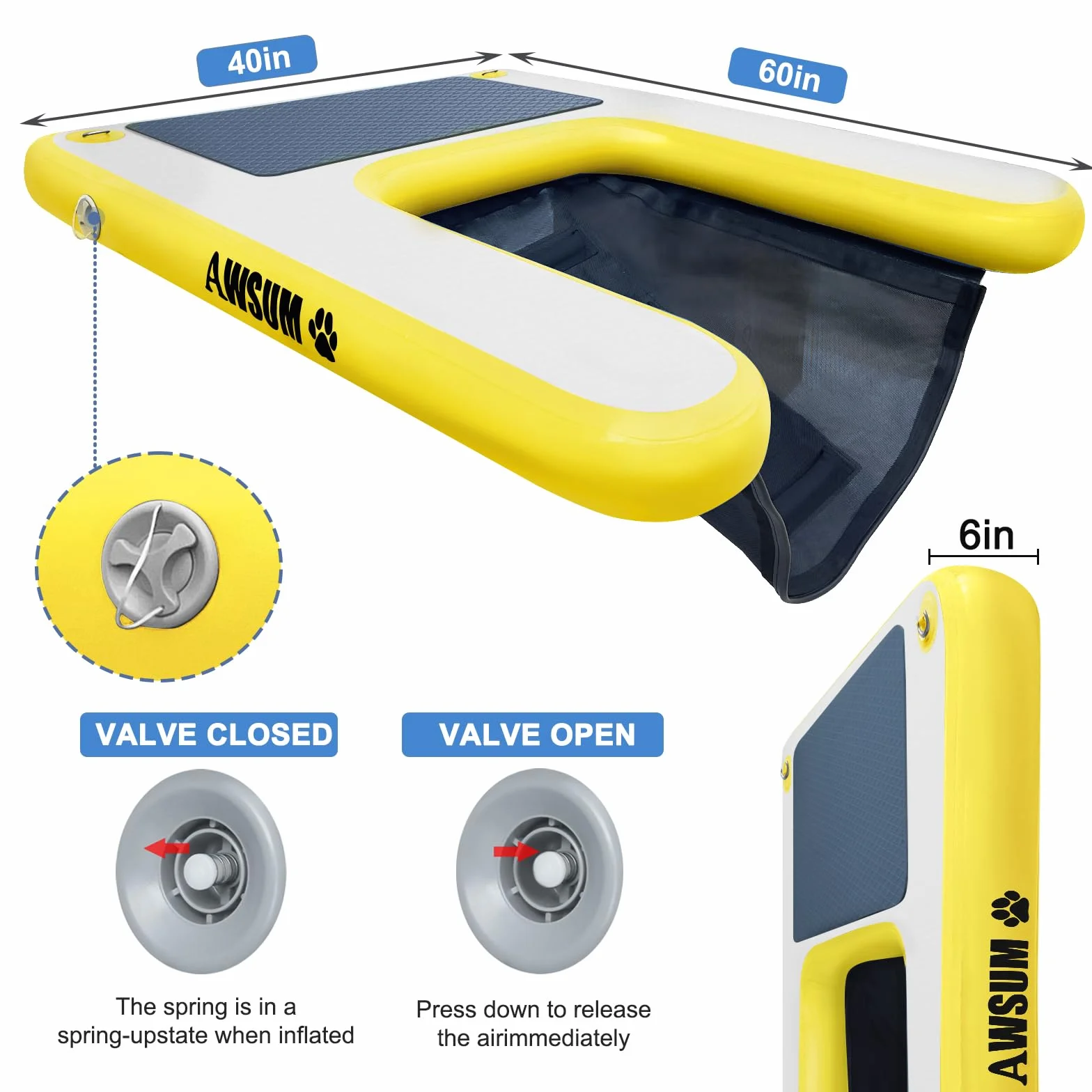 AWSUM Rampe d'eau Gonflable pour Chien 150x100x15cm avec Tapis antidérapant Piscine Lacs