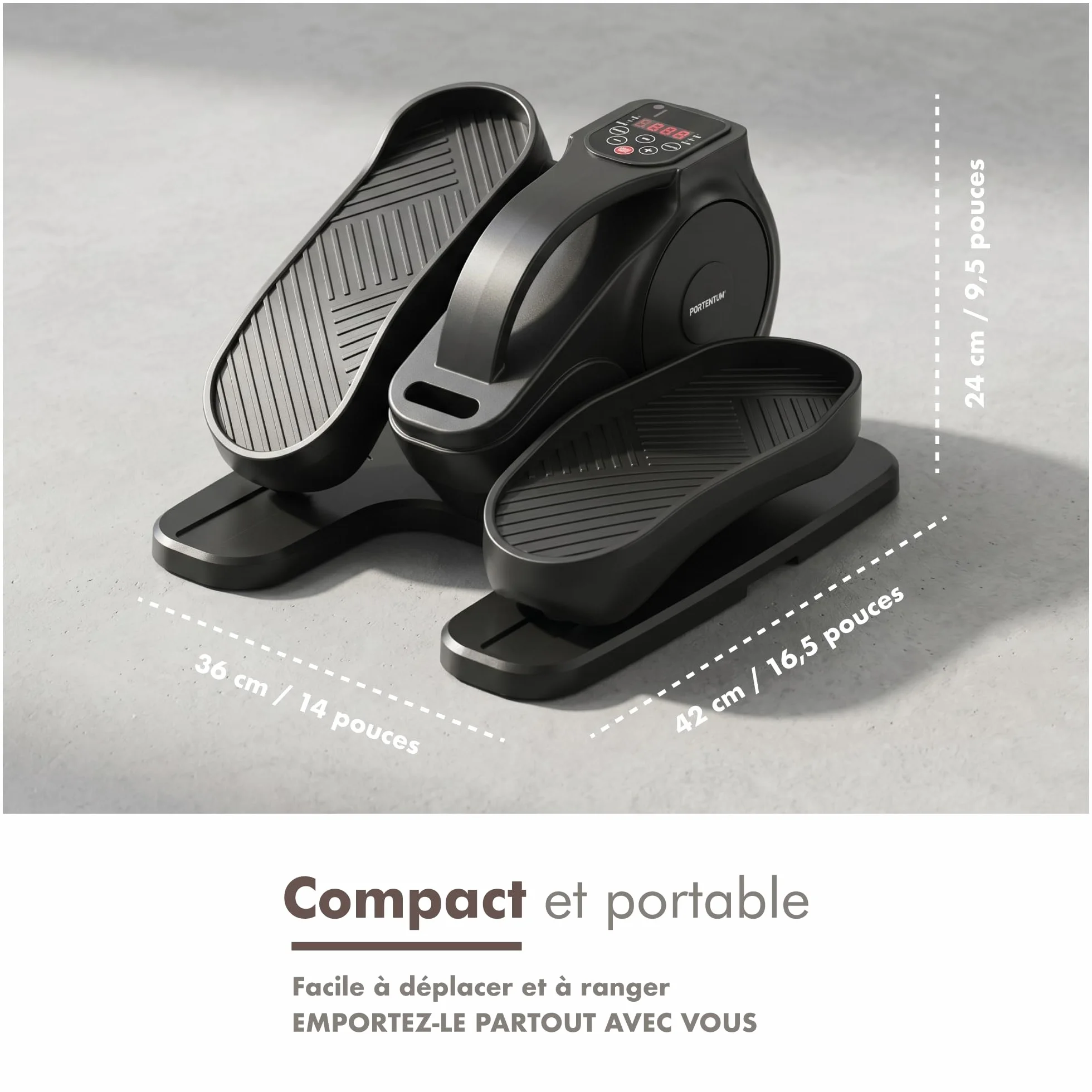 PORTENTUM Mini Velo elliptique électrique avec Bandes de résistance Tapis Sangles Pédalier d'appartement Automatique Manuel 12 Vitesses Moteur Silencieux