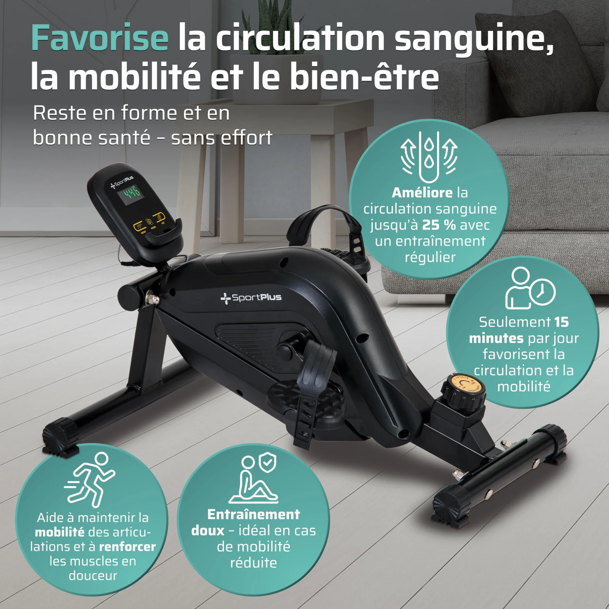 Sportplus Mini vélo d'appartement avec Frein magnétique 8 Niveaux résistance Ordinateur d'entraînement