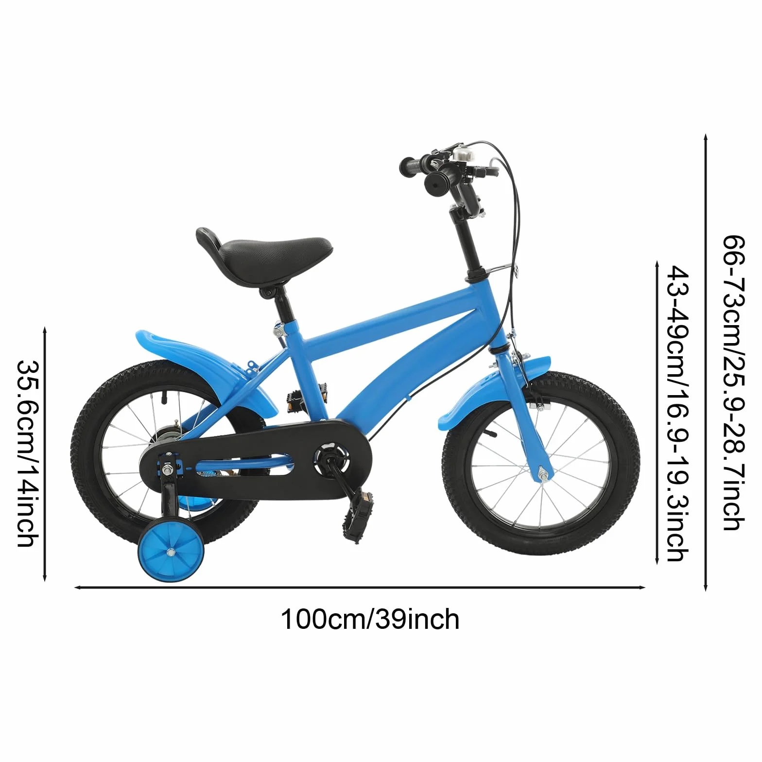 Vélo Enfant 12 Pouces avec Roues Stabilisatrices, Hauteur Réglable 43-49 cm