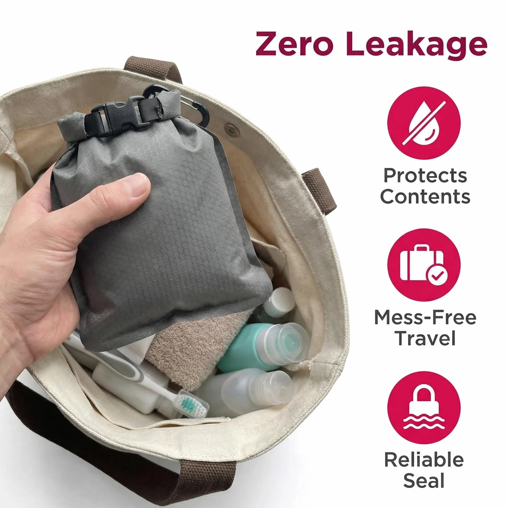 Sac à Savon de Voyage Imperméable 17 x 13 cm avec 2 Sacs à Mousse et 2 Mousquetons pour Camping, Extérieur