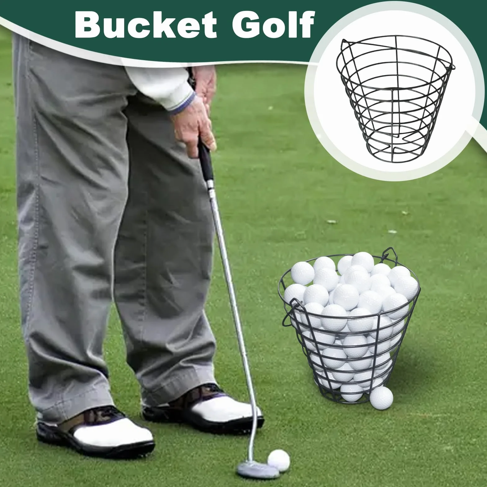 Panier pour Balles de Golf - Seau de Rangement 100 Balles - Grand Conteneur Fil Métallique avec Poignée
