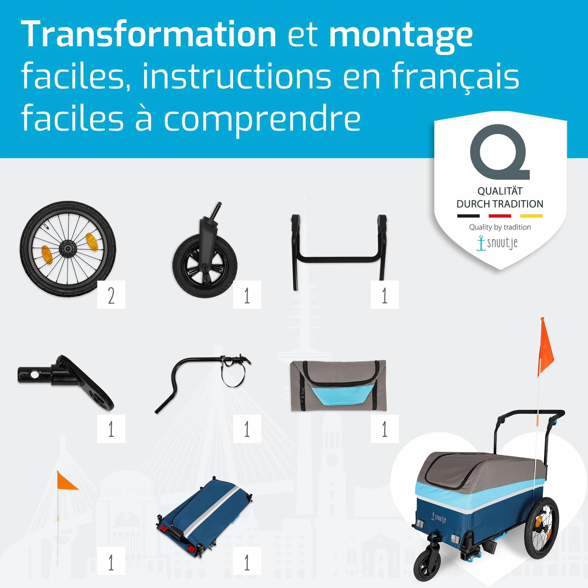 Remorque de Transport Pliable 2 en 1 Vélo Chariot Compatible Vélo Électrique Camping Jardin